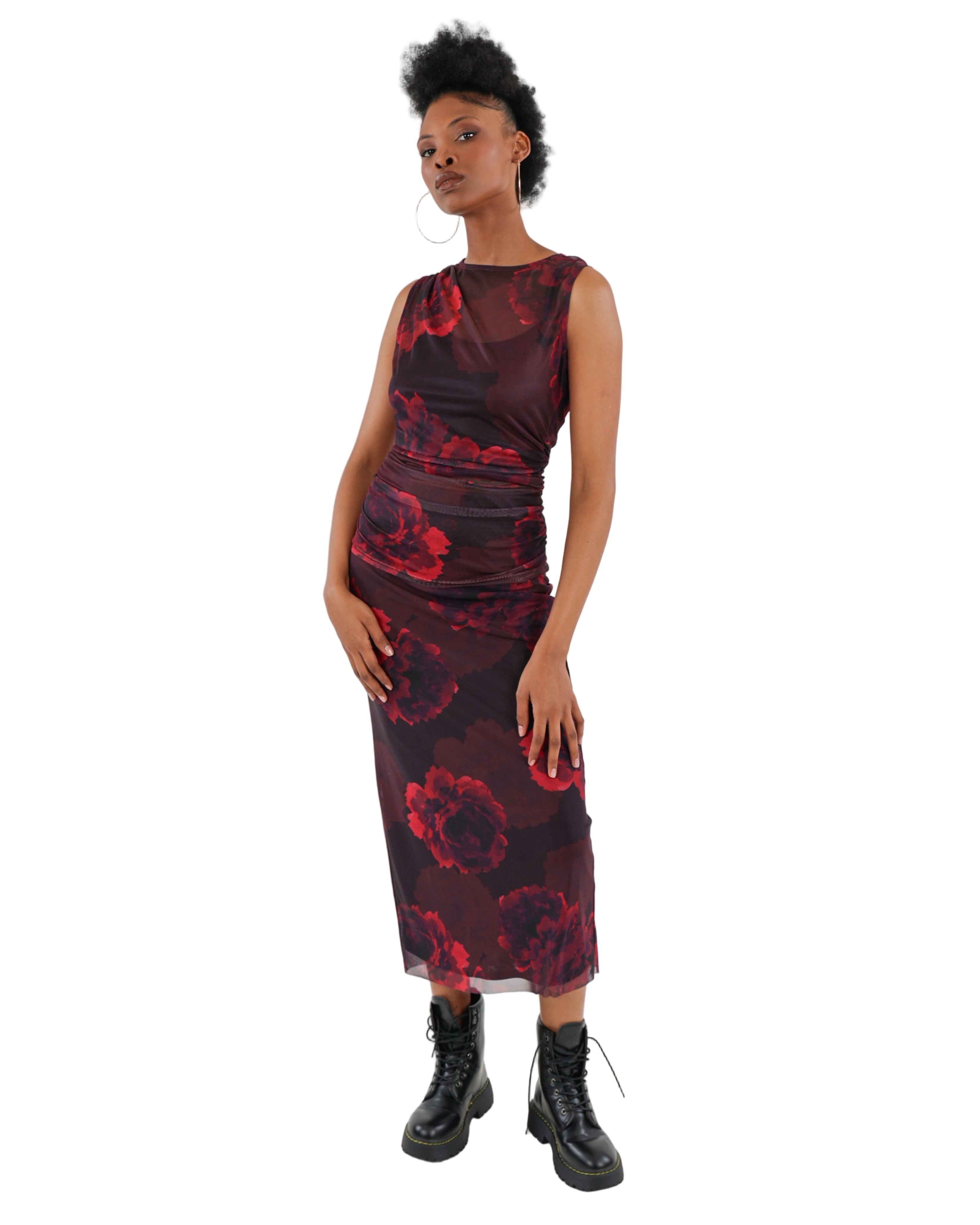 Midi Mesh Floral Stretch Skirt