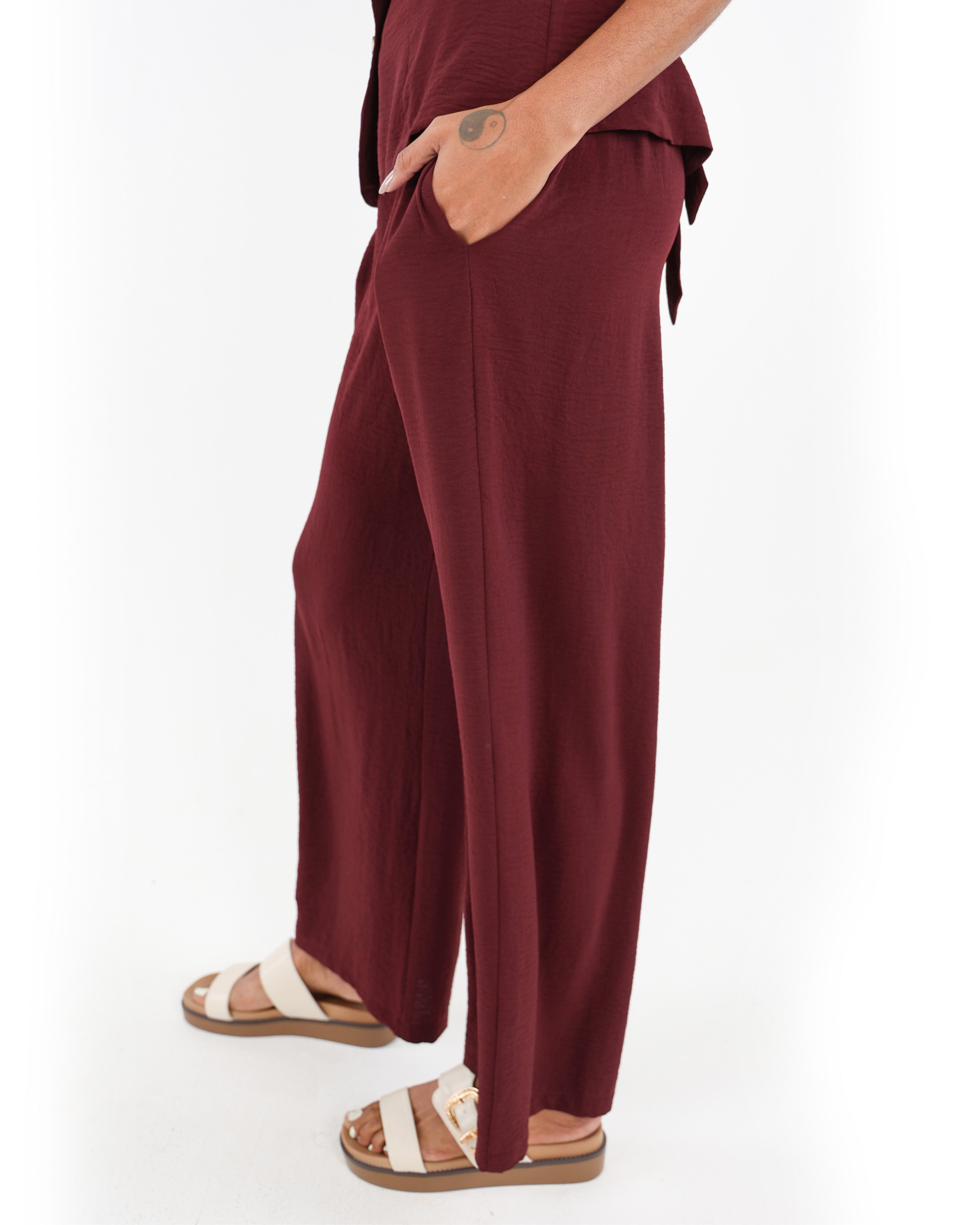 Wide Leg Culottes Pull Up Pants