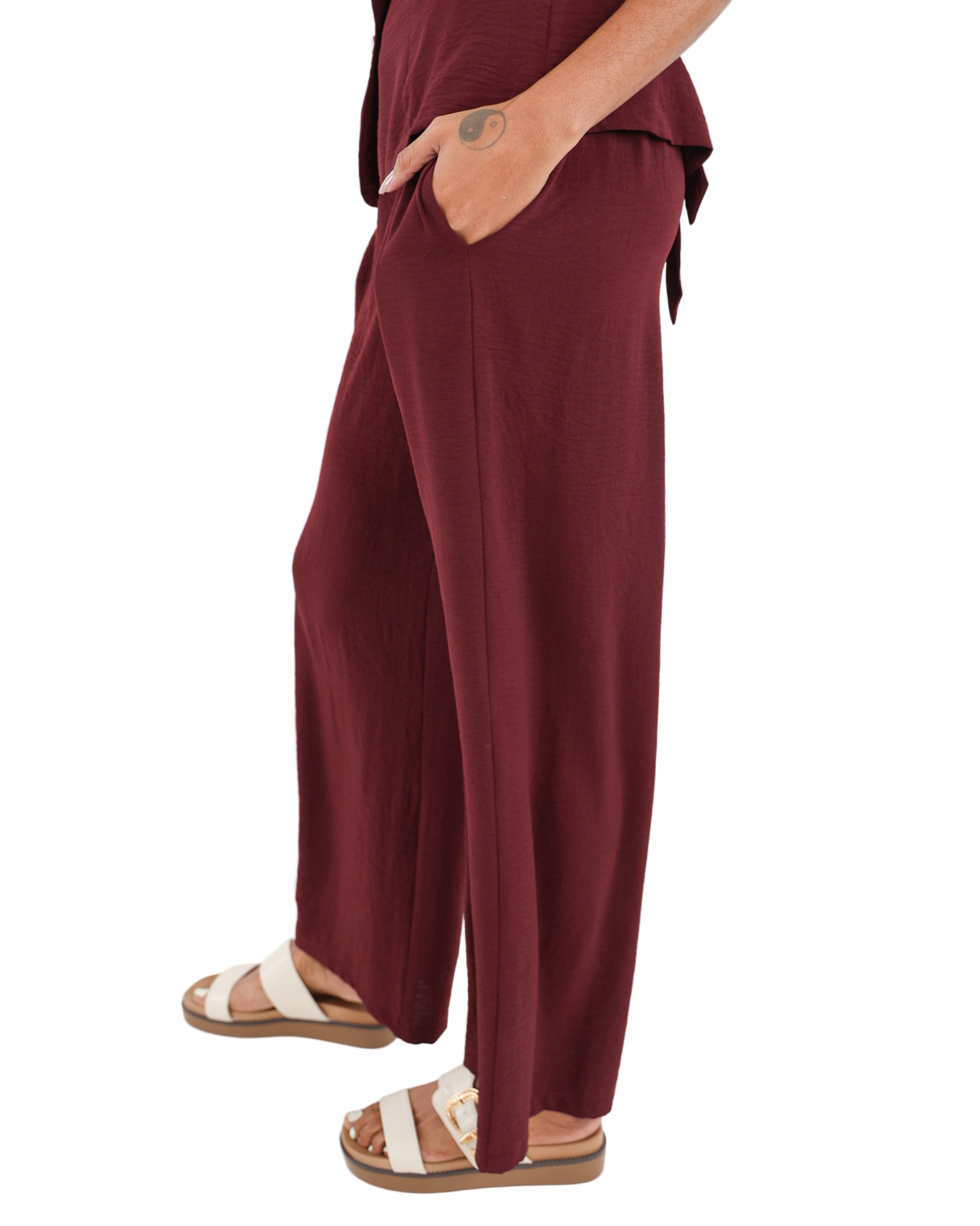 Wide Leg Culottes Pull Up Pants