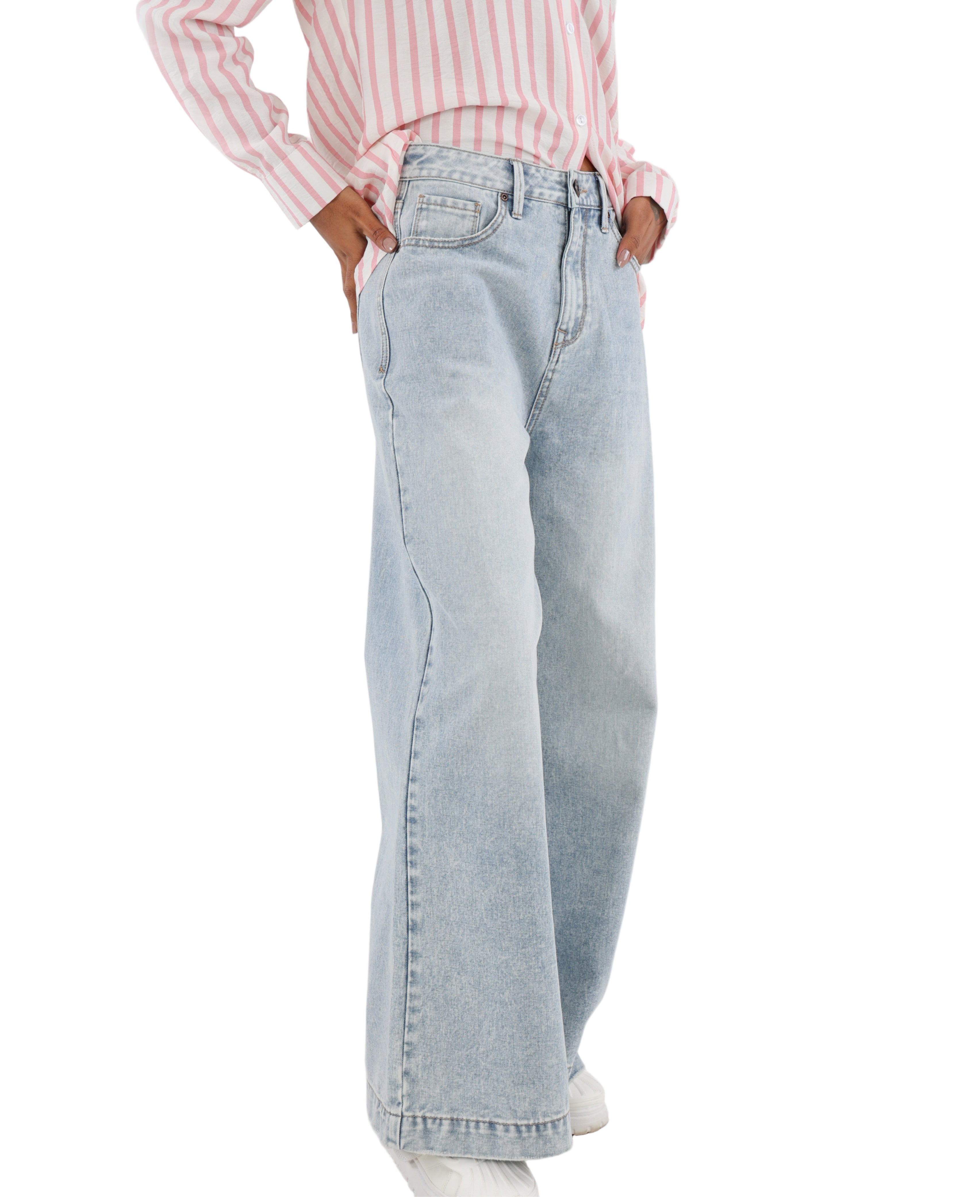 Wide Leg Distressed Denim Jeans