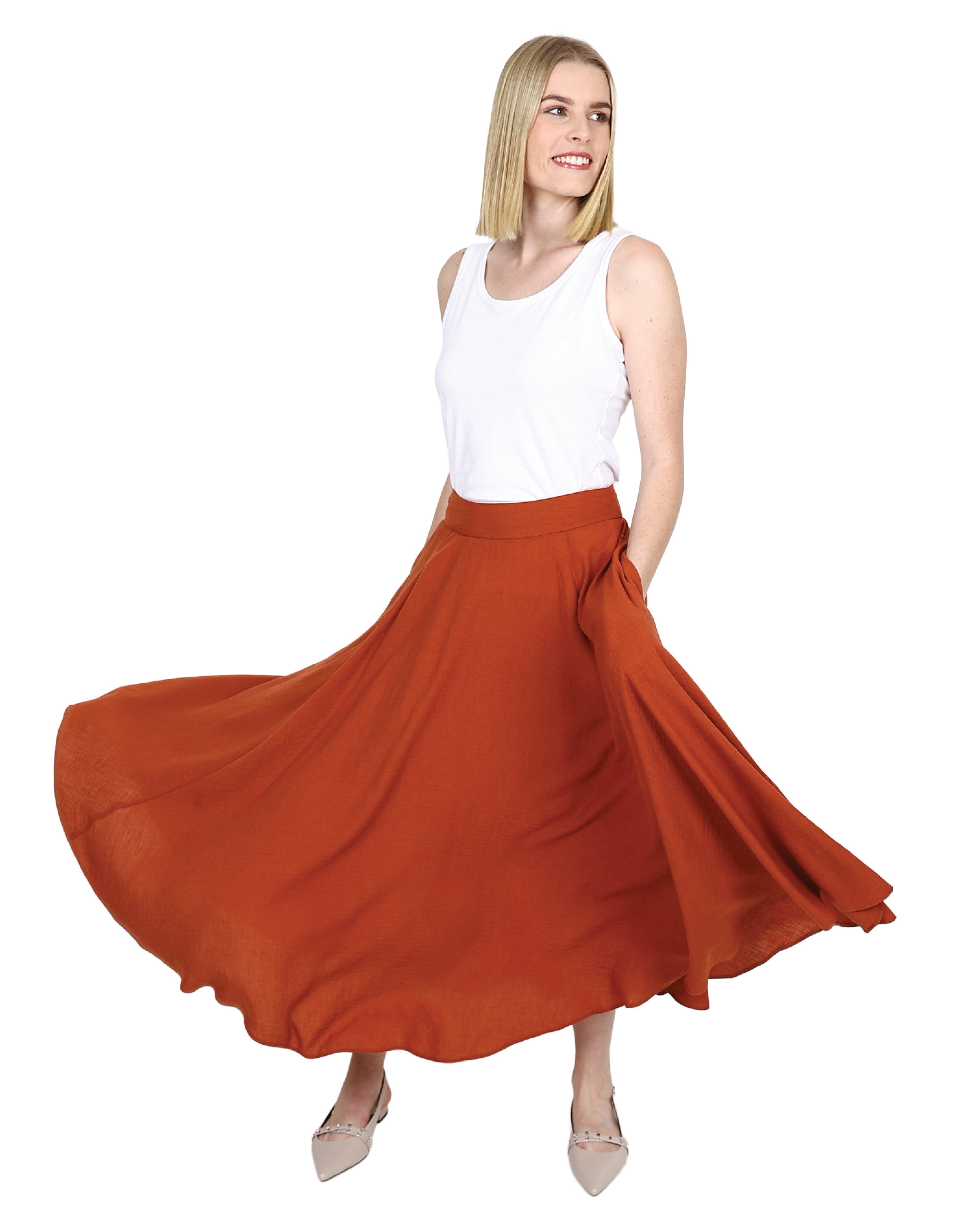 Rust Flared Maxi Skirt
