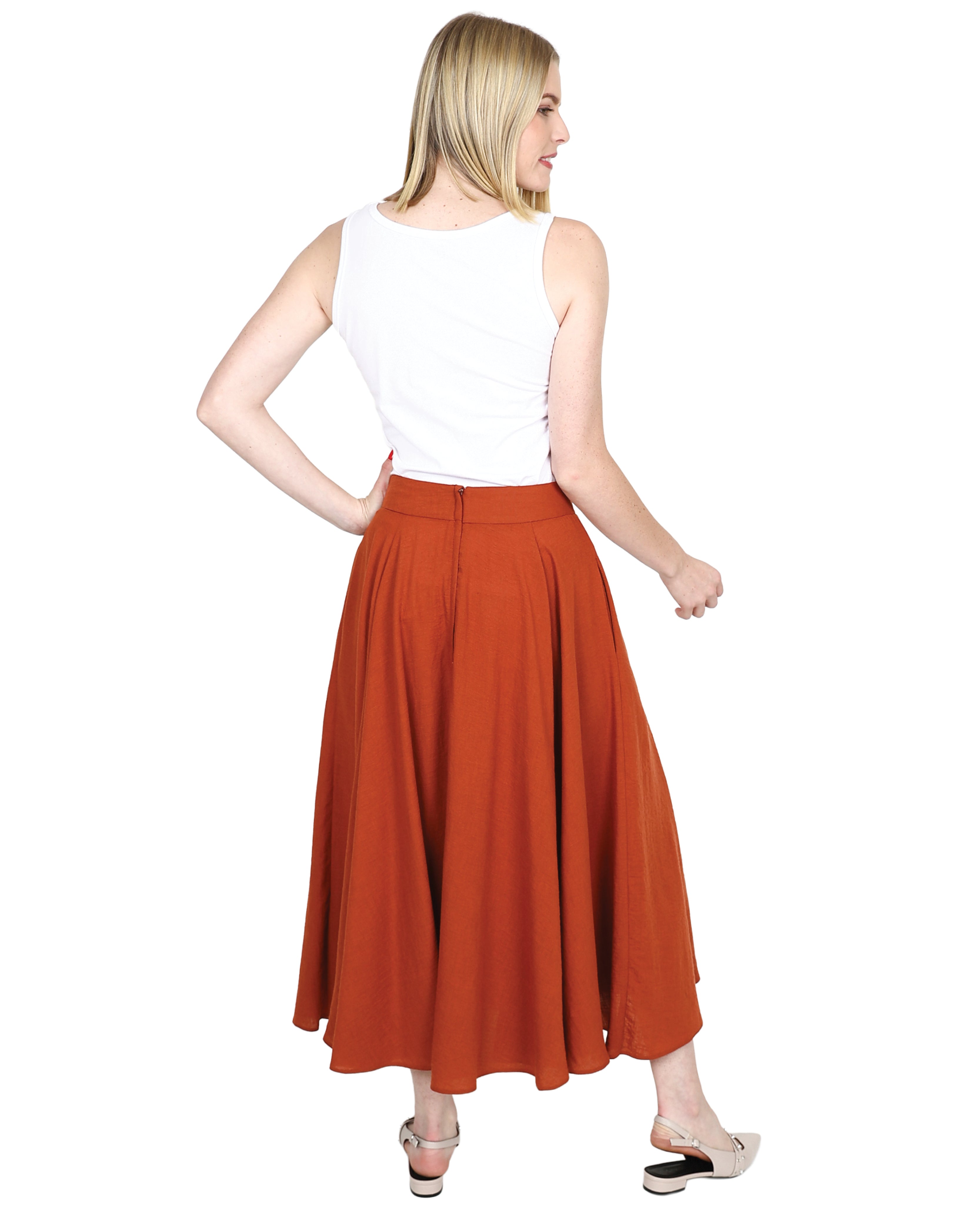 Rust Flared Maxi Skirt
