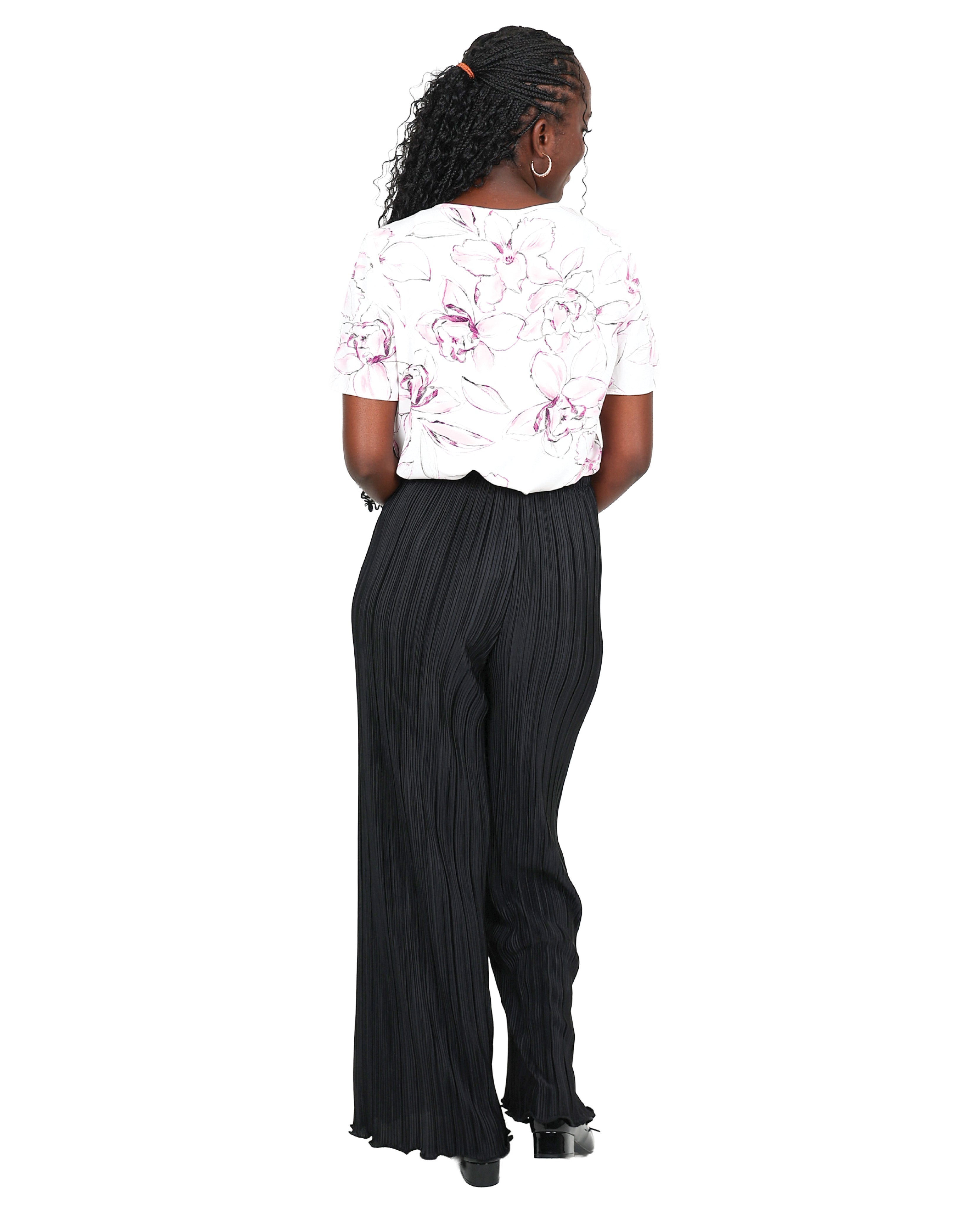 Black Flared Plissé Pants