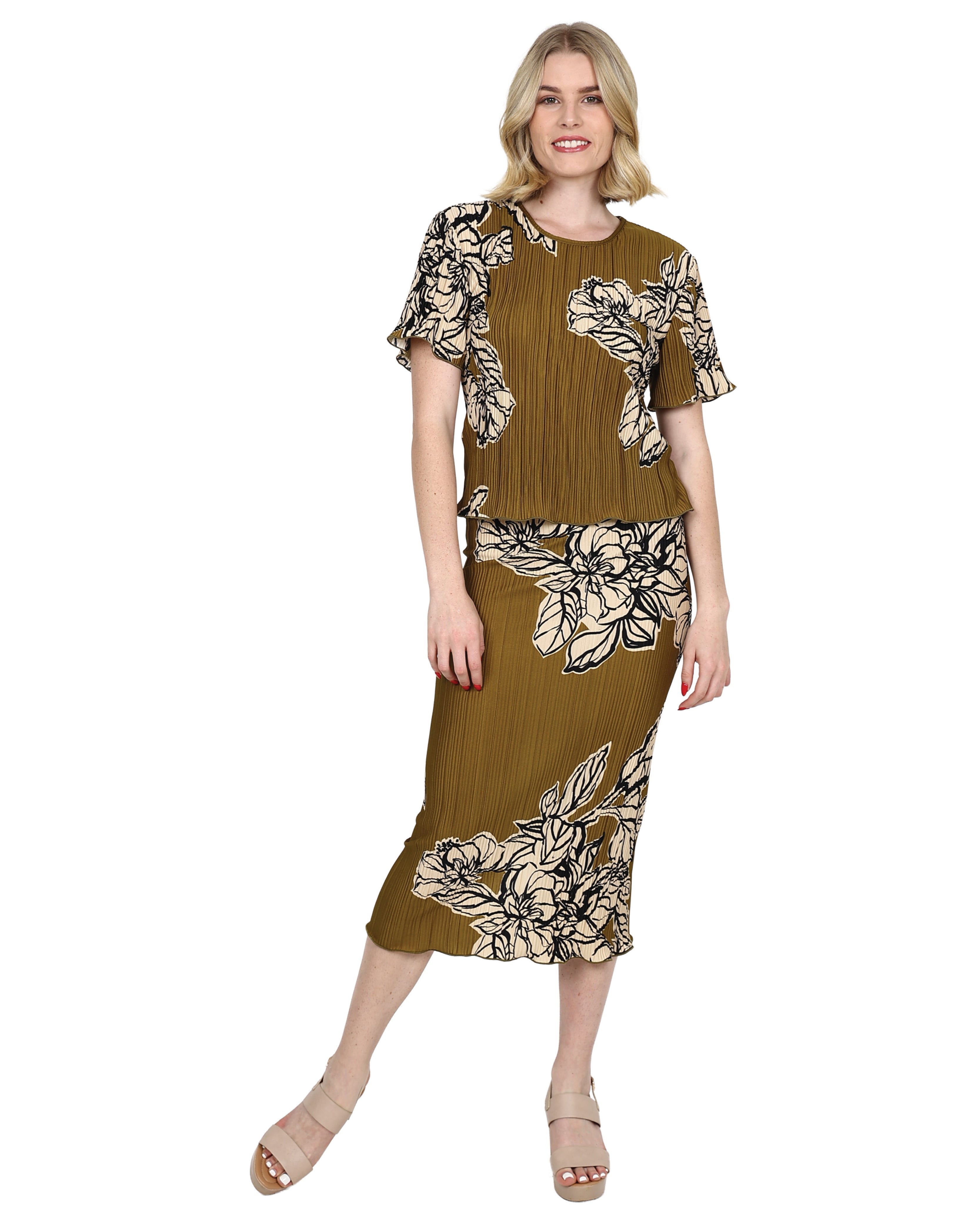 Short Sleeve Printed Plissé Blouse