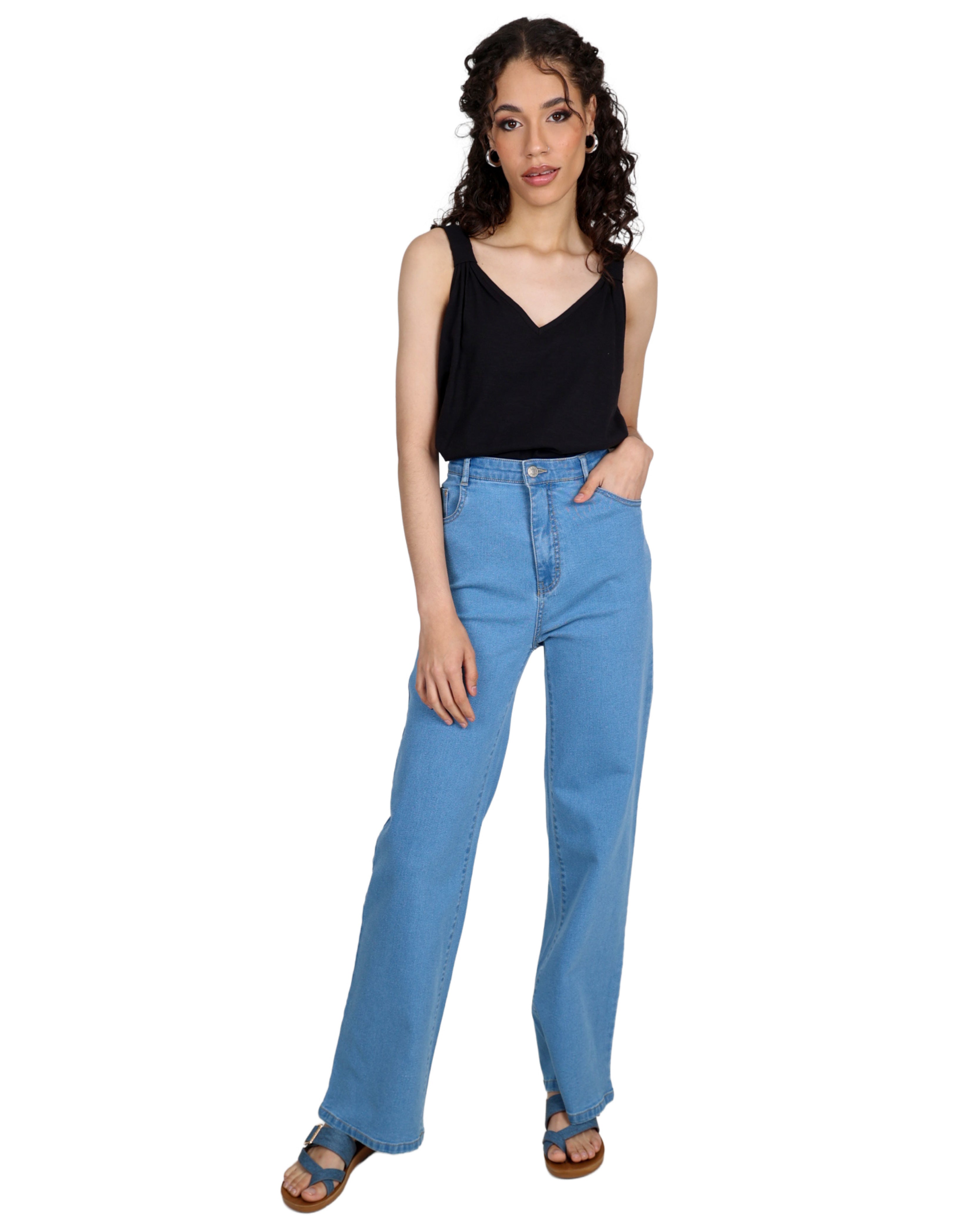 Light Indigo Wide Leg Stretch Jeans