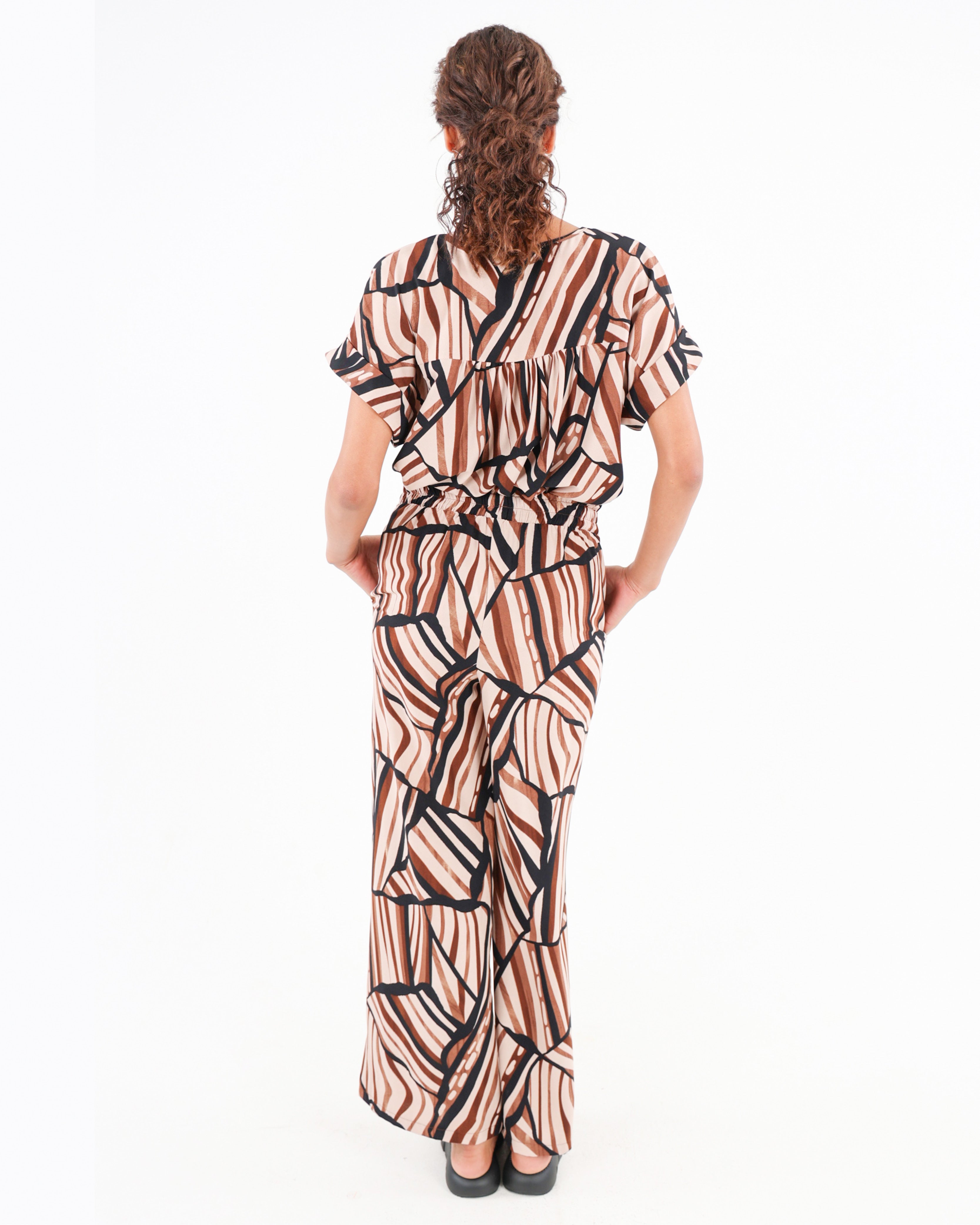 Geometric Print Pull Up Wide Leg Pants