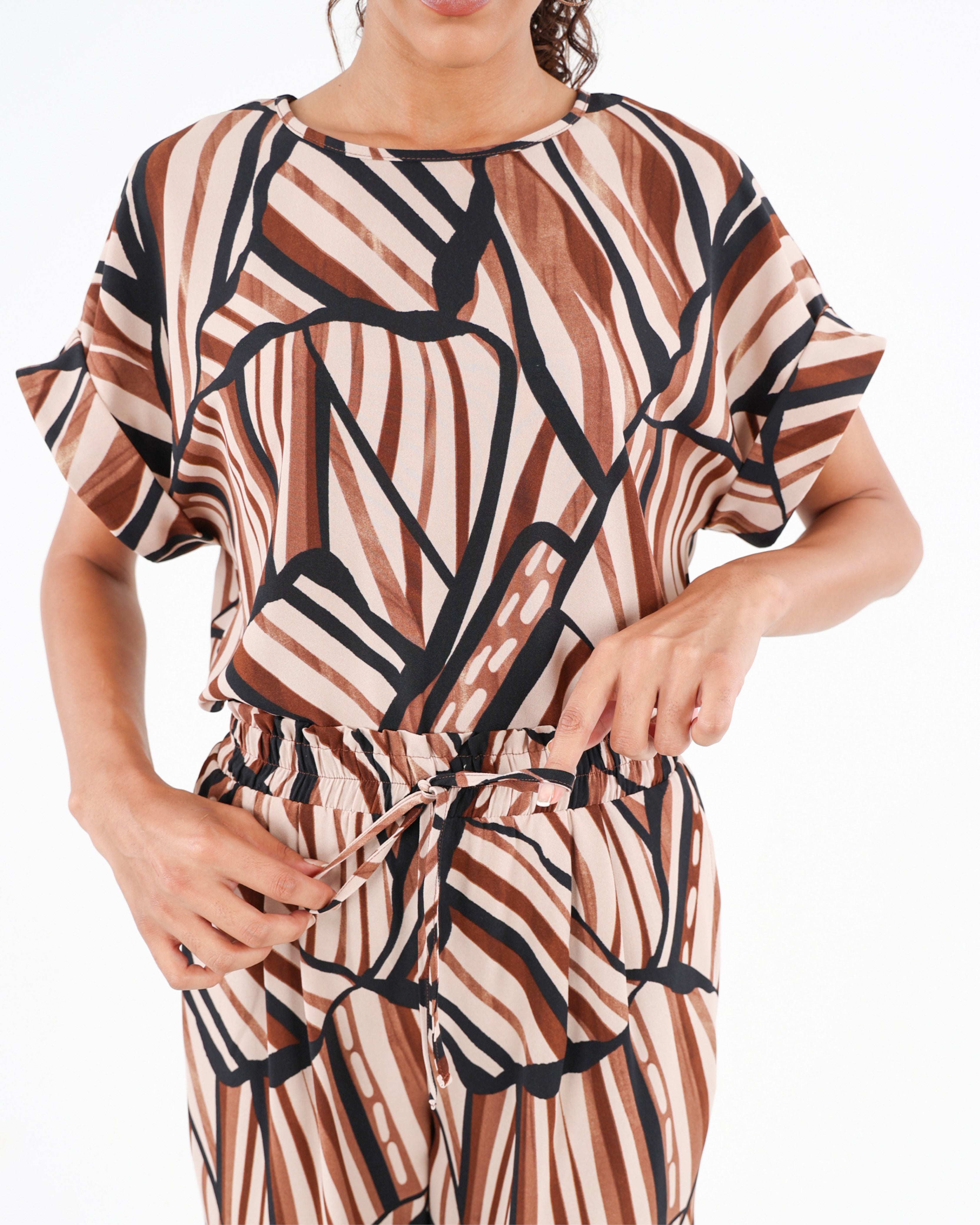 Geometric Print Pull Up Wide Leg Pants