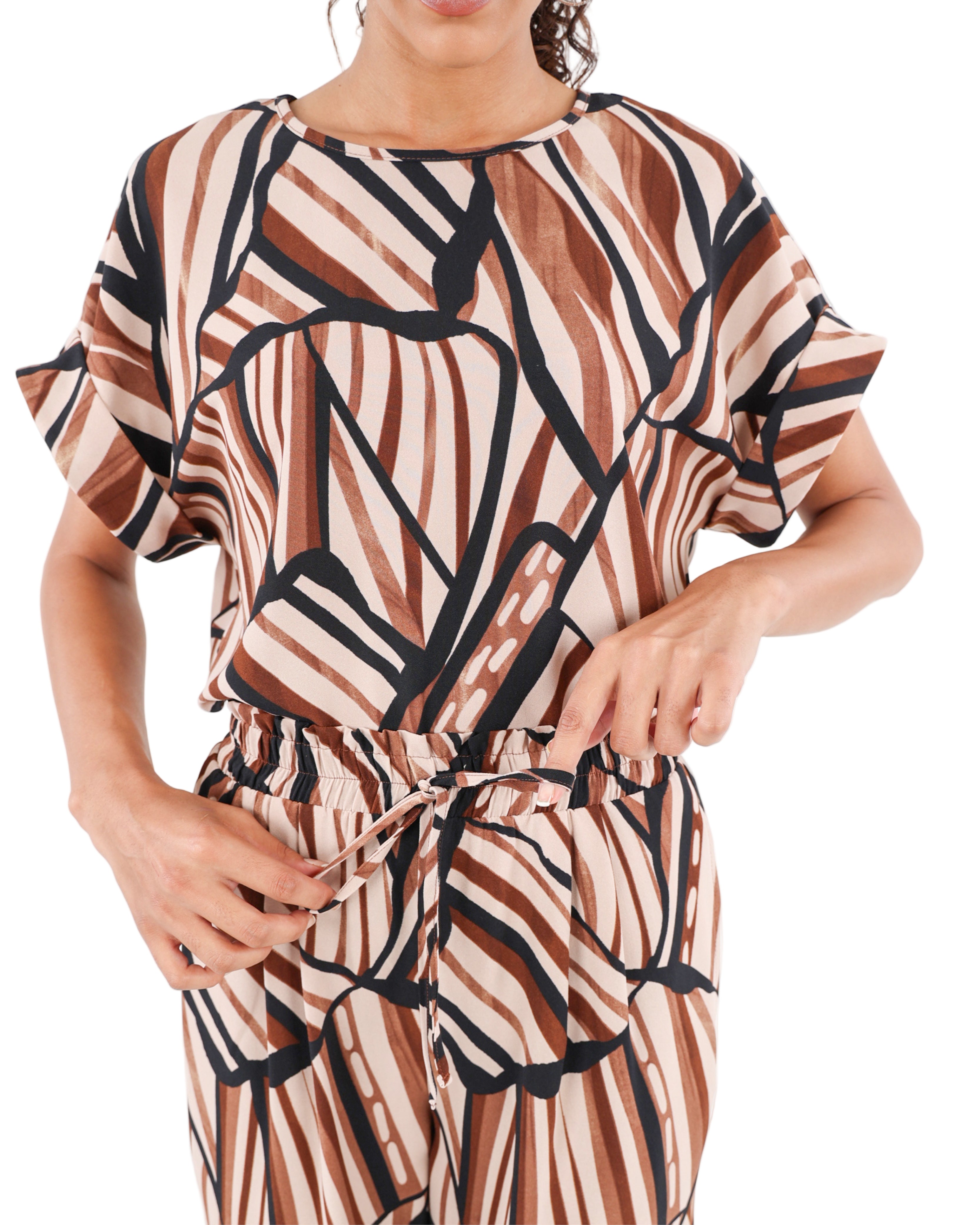 Geometric Print Pull Up Wide Leg Pants