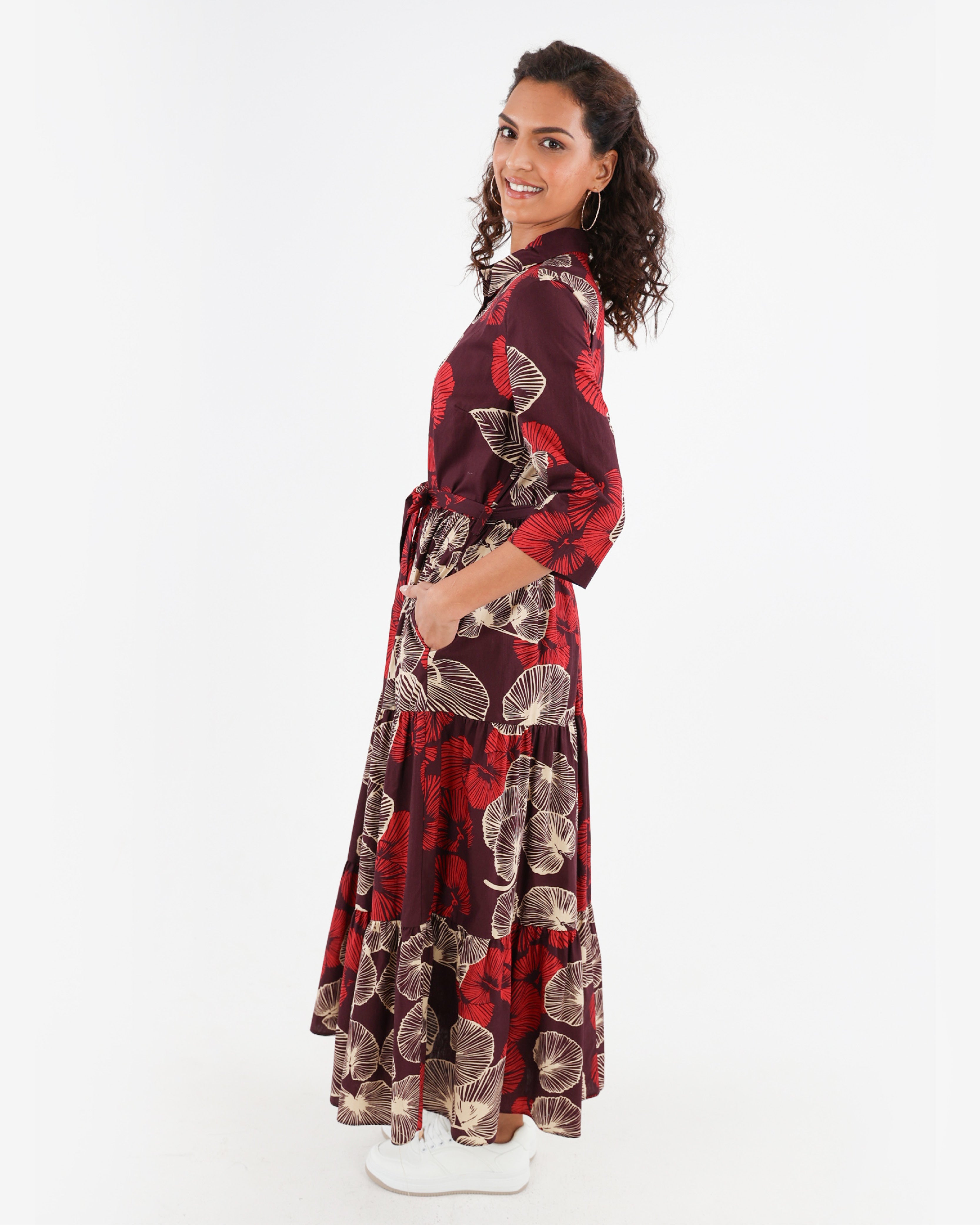 3/4 Sleeve Floral Shirt Maxi Dress