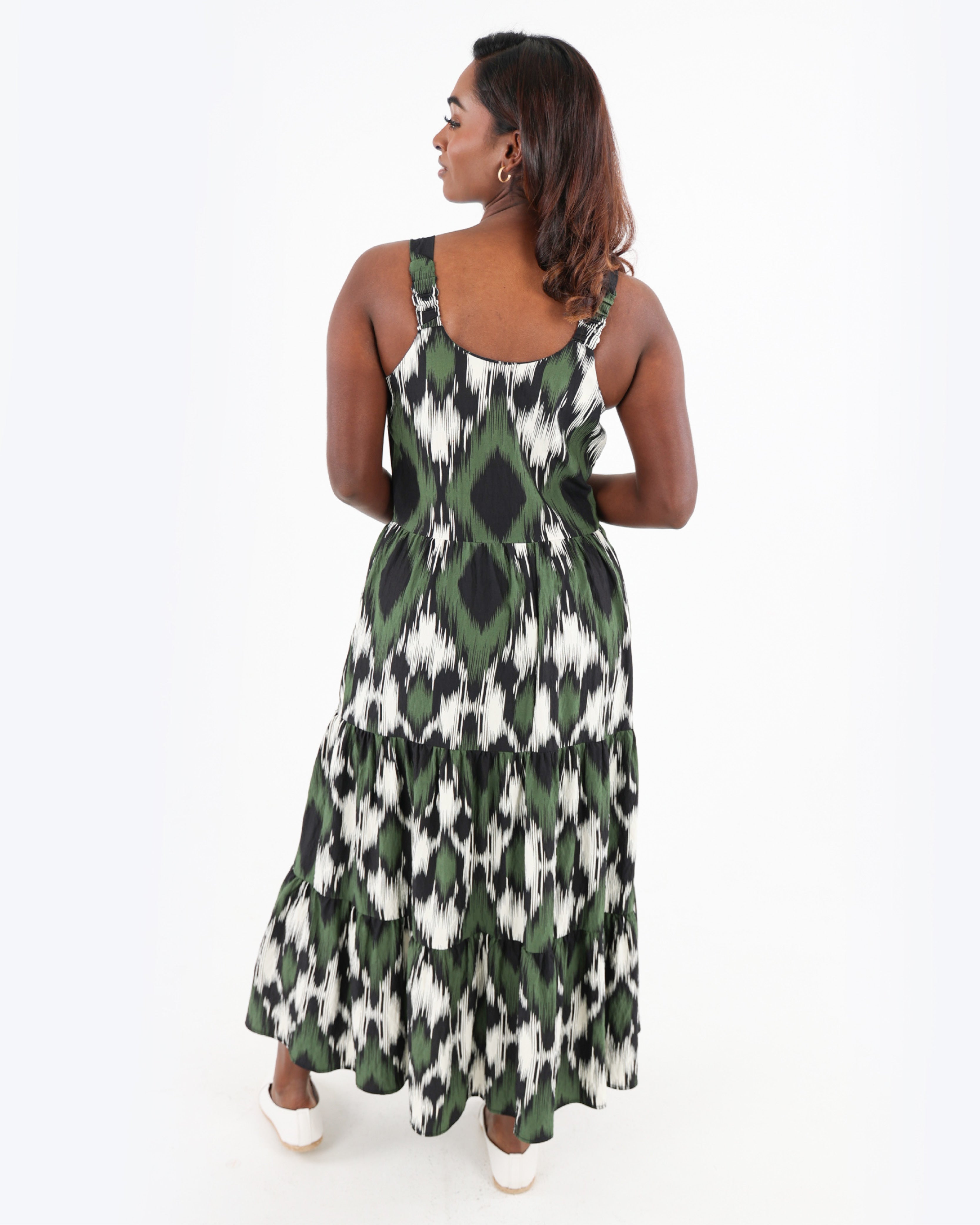 Olive Strappy Tiered Maxi Dress