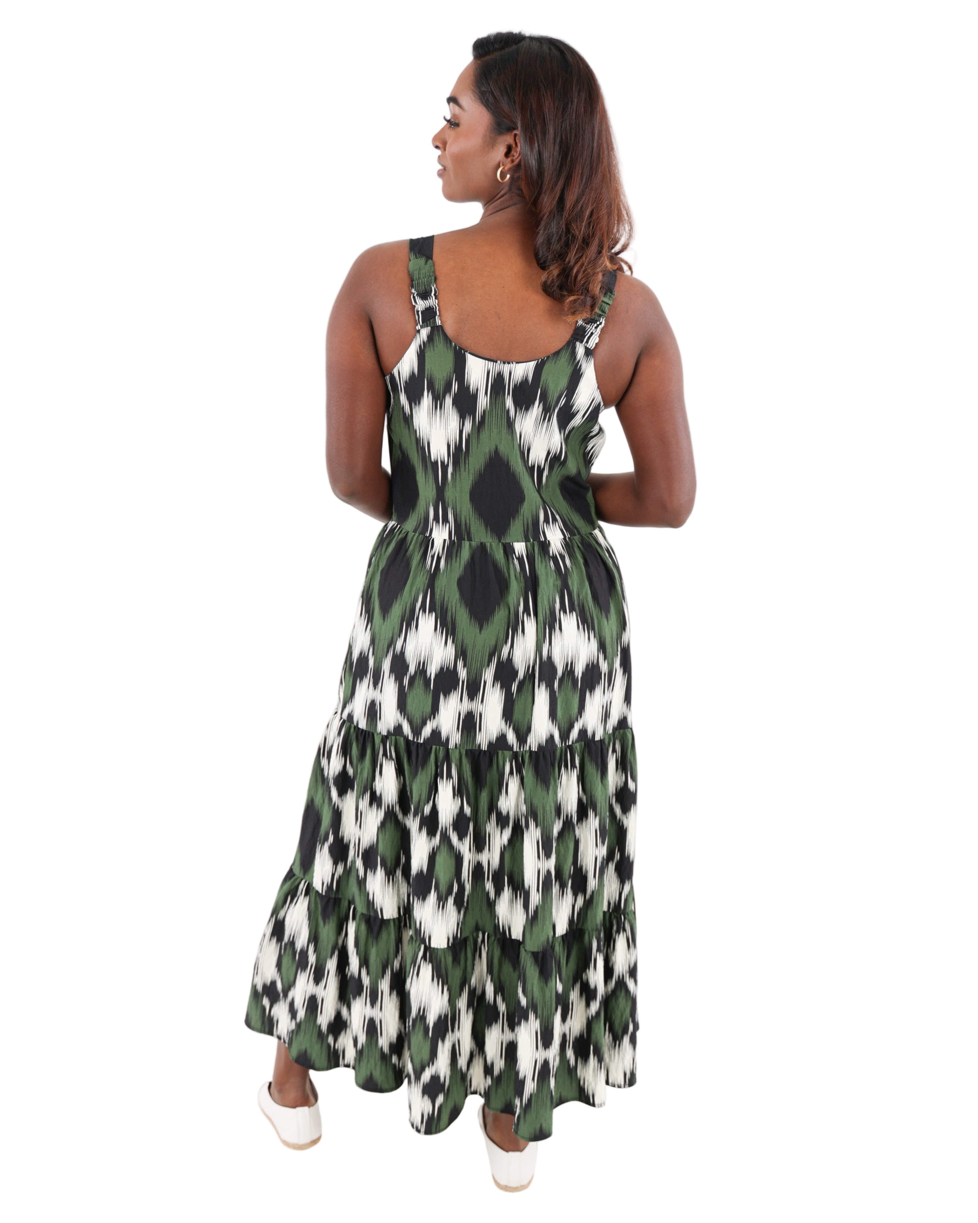 Olive Strappy Tiered Maxi Dress