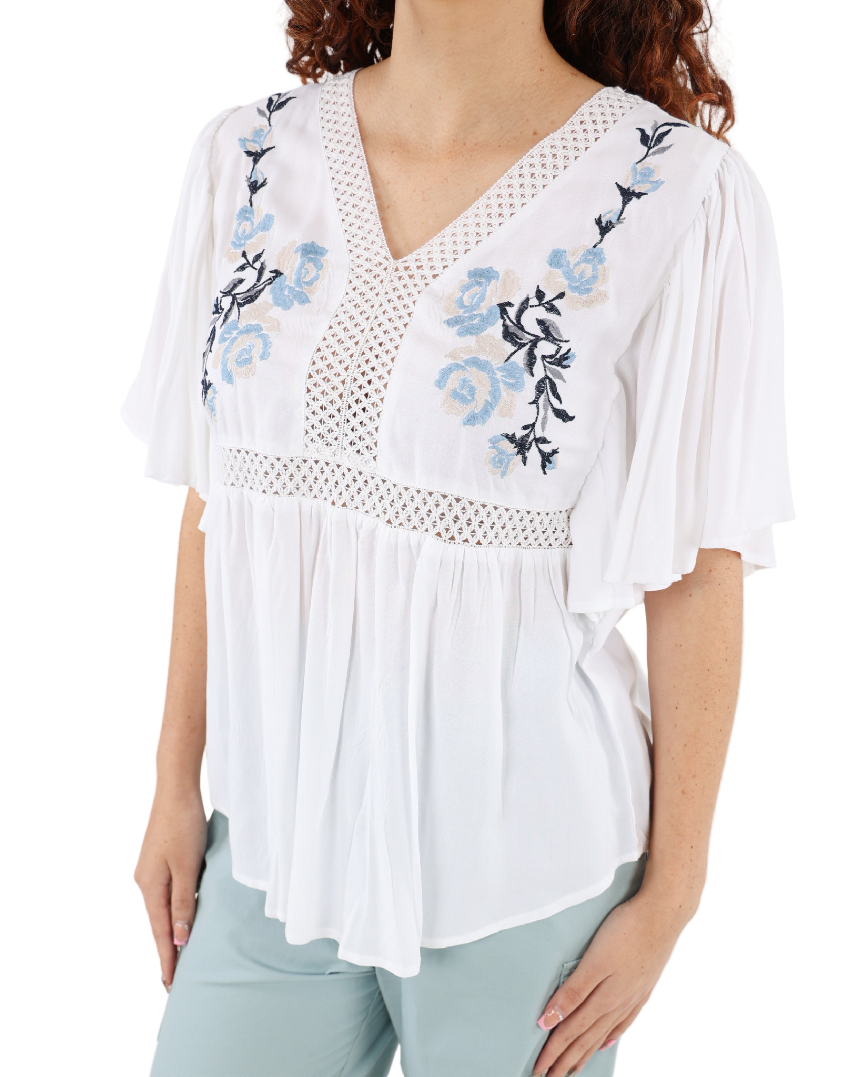 Embroidered Batwing Blouse