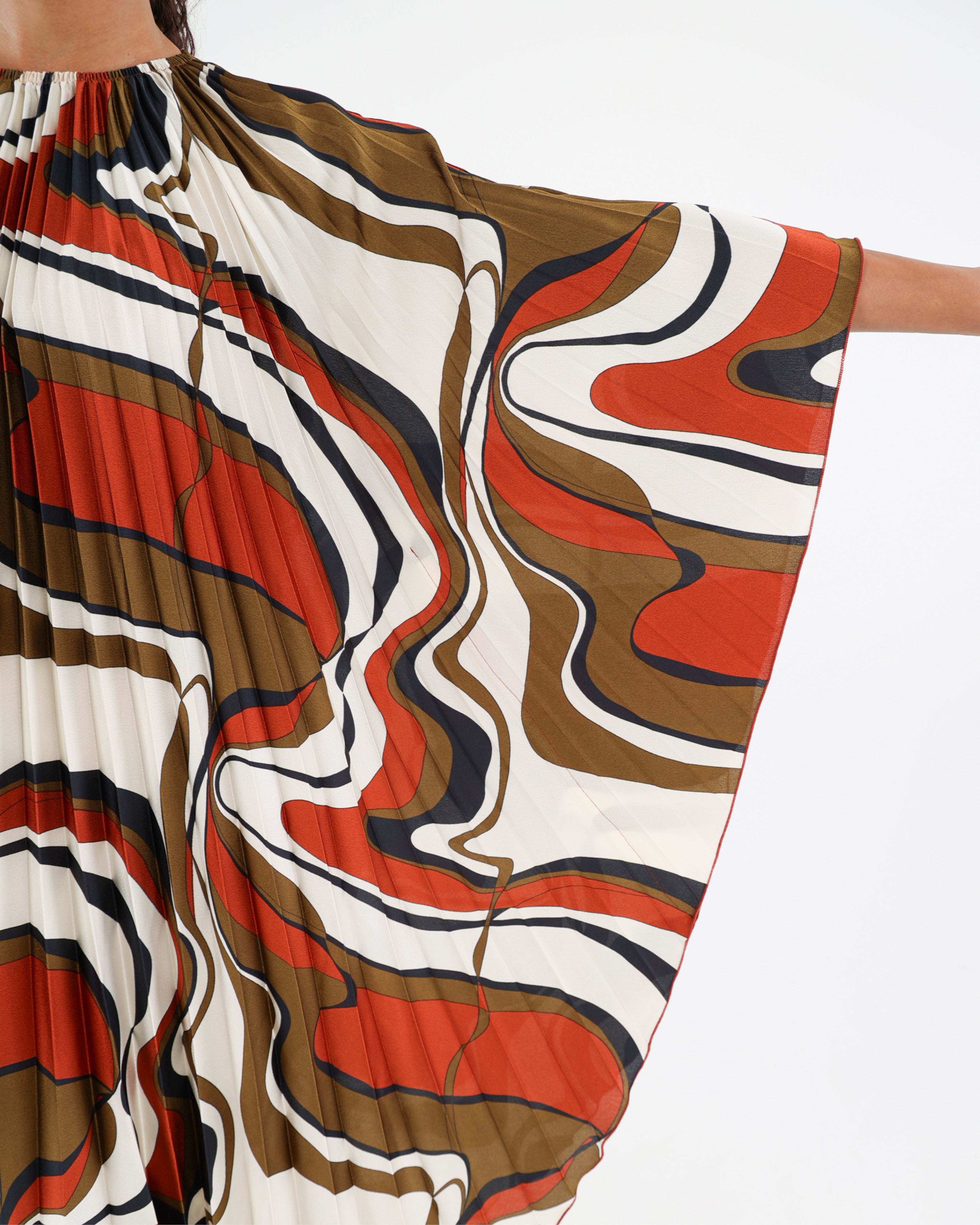 Abstract Print Pleated Kaftan Dress