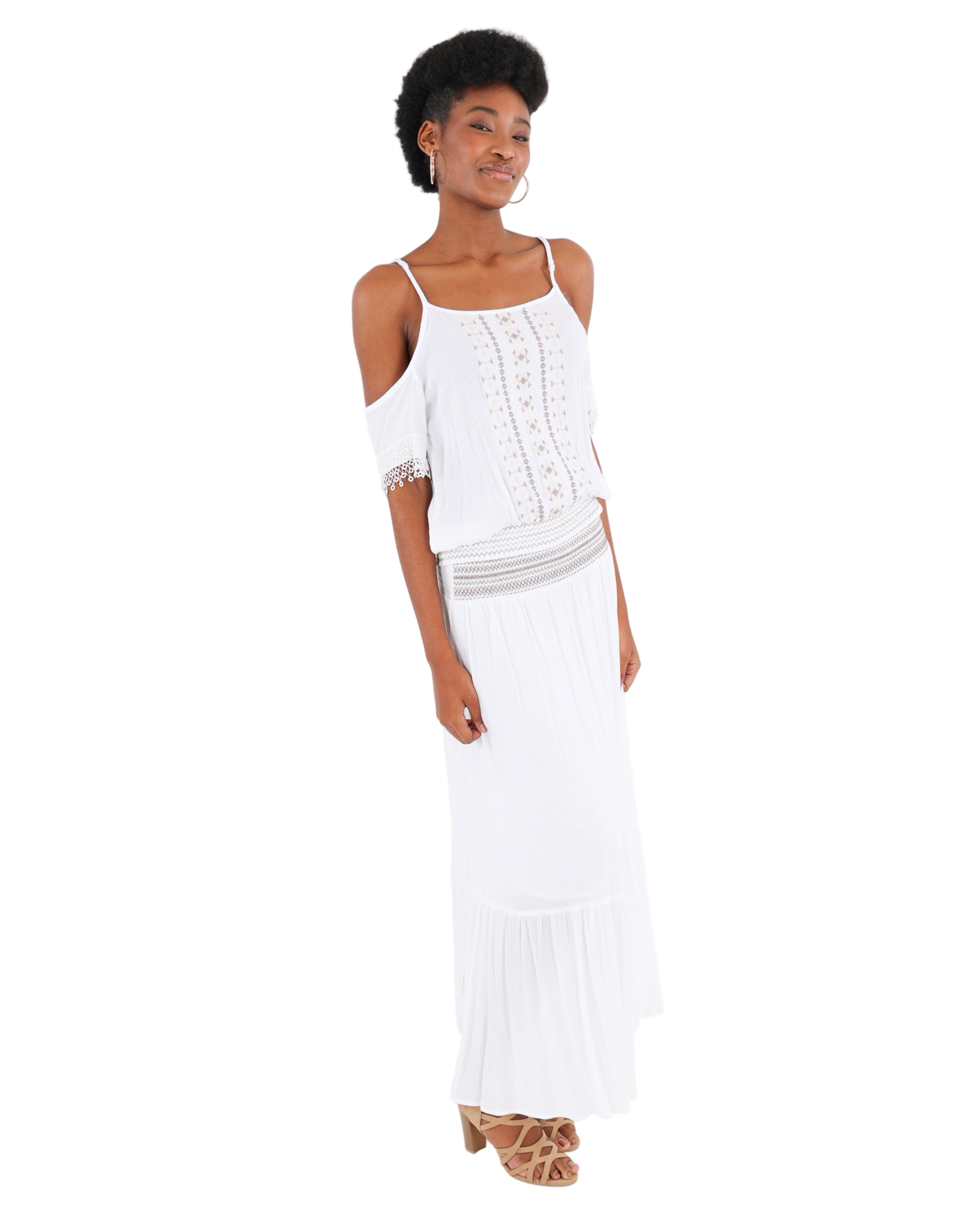 Smocked Tiered Crinkle Maxi Skirt