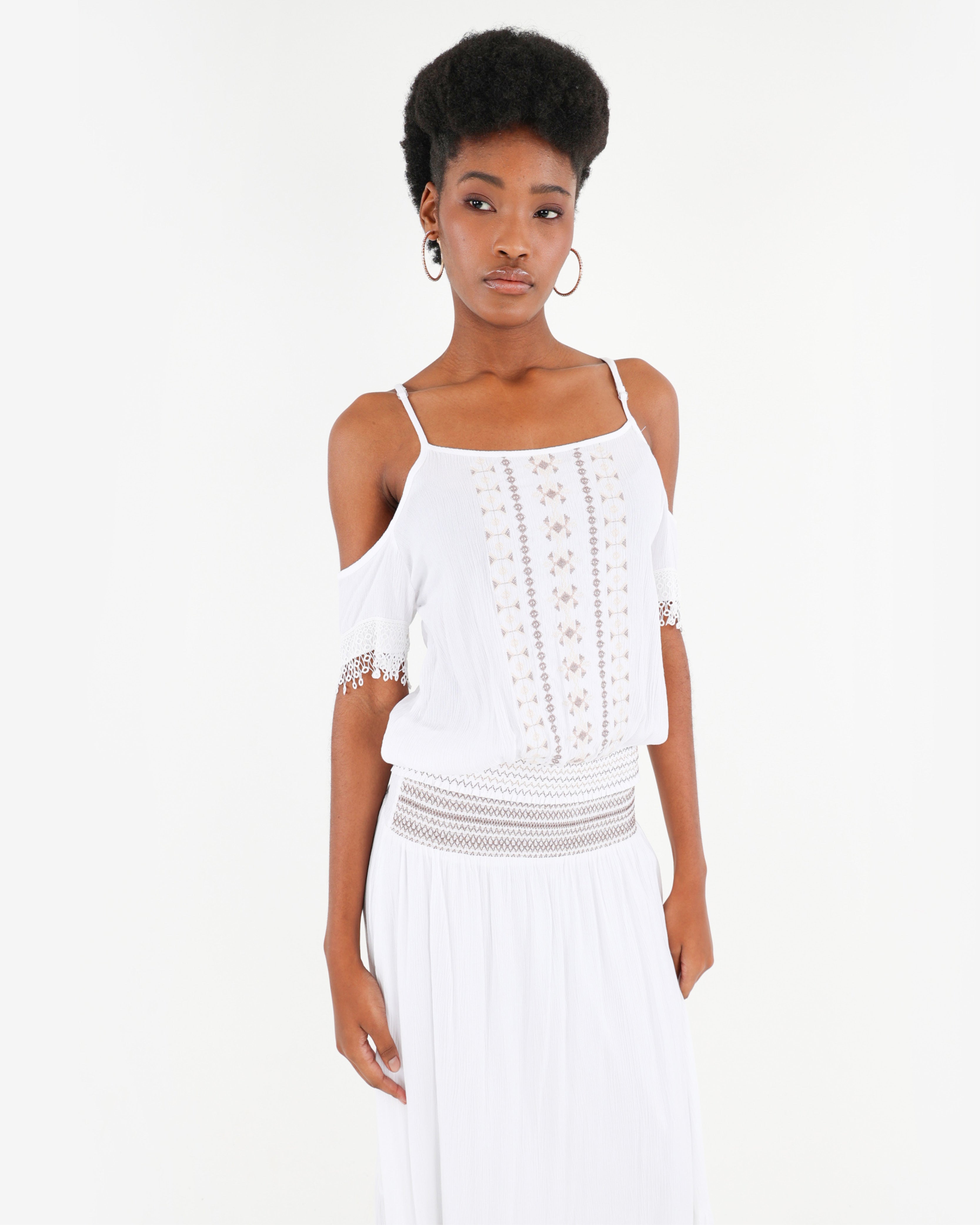 Drop Sleeve Embroidered Crinkle Blouse
