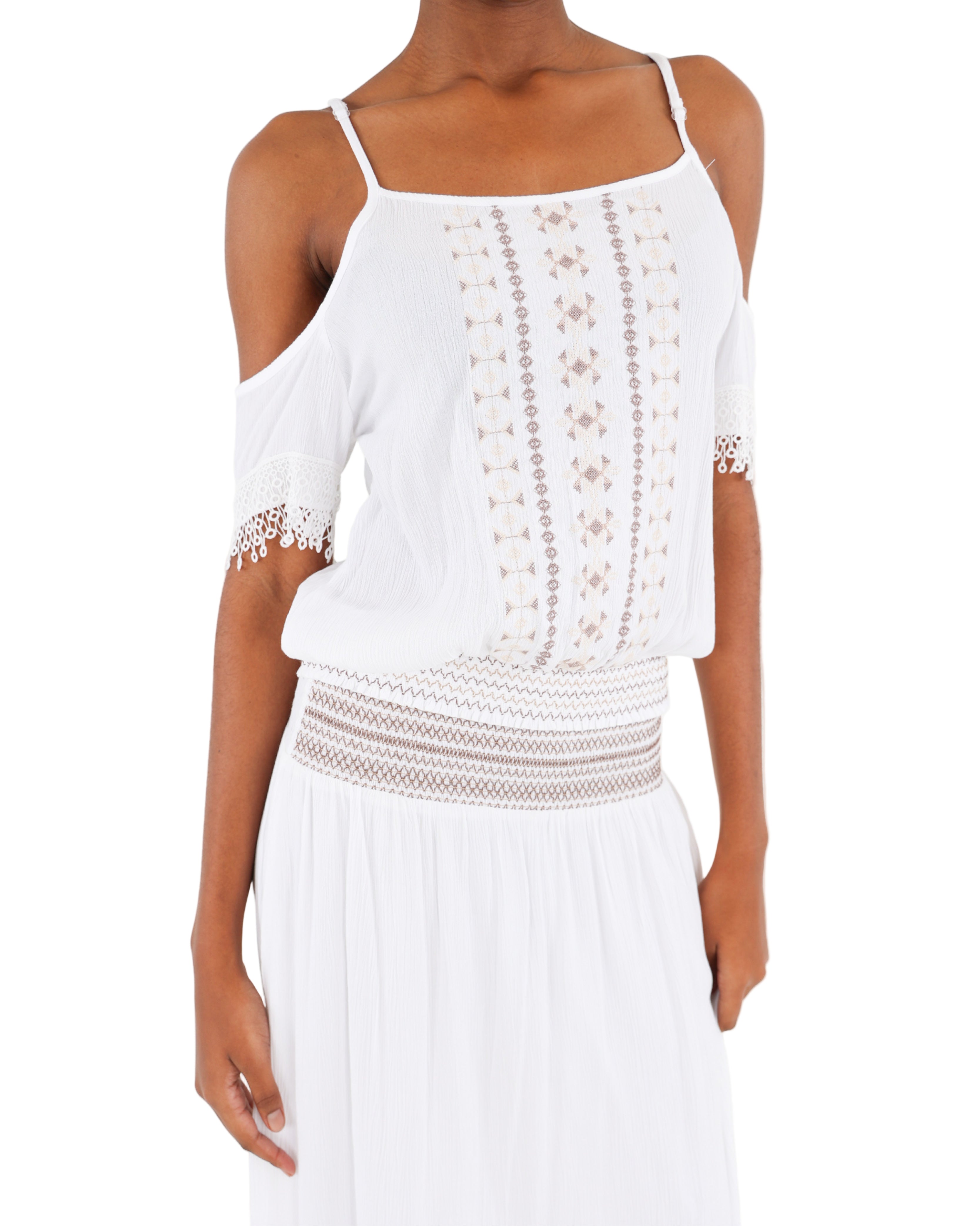 Drop Sleeve Embroidered Crinkle Blouse