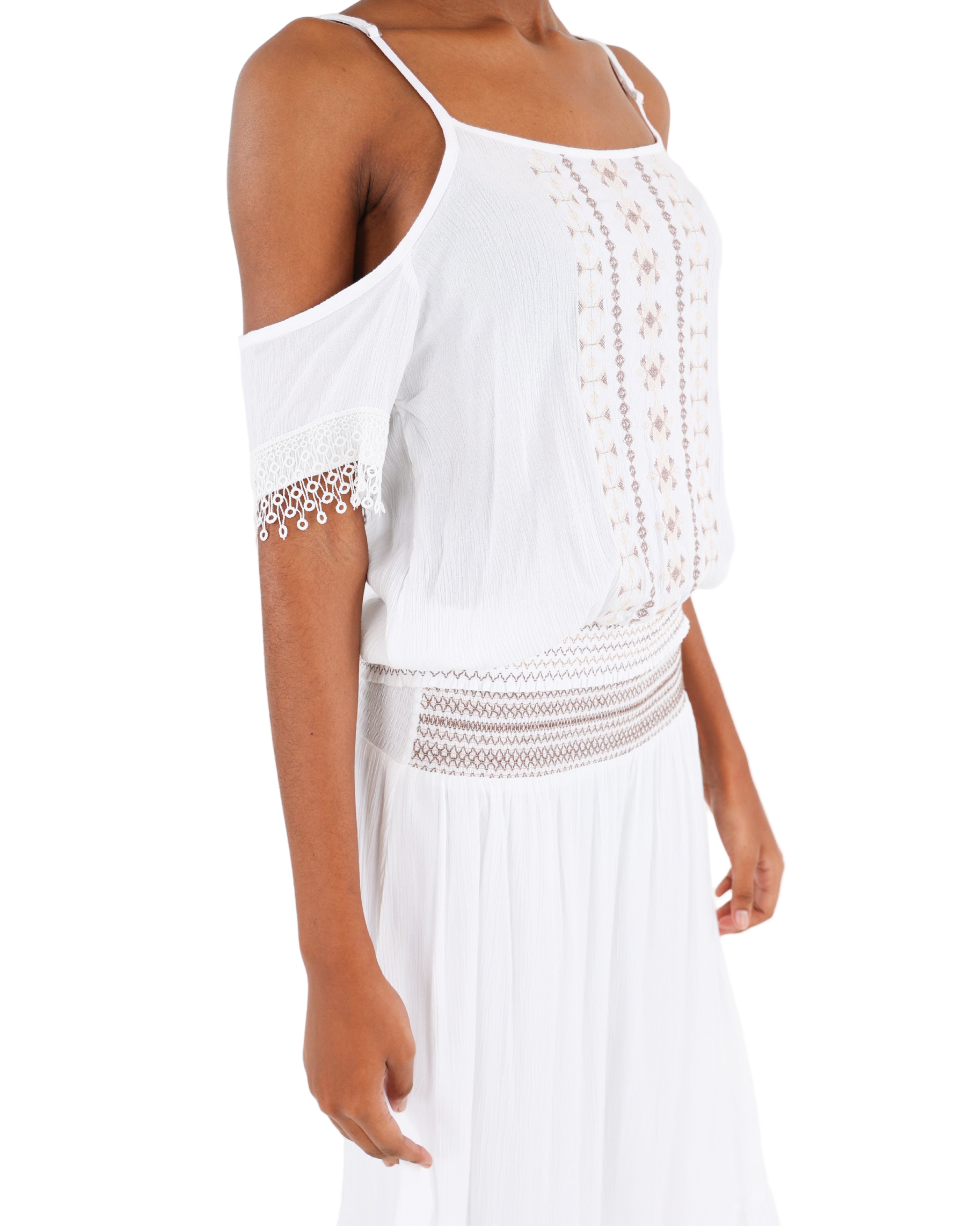 Drop Sleeve Embroidered Crinkle Blouse