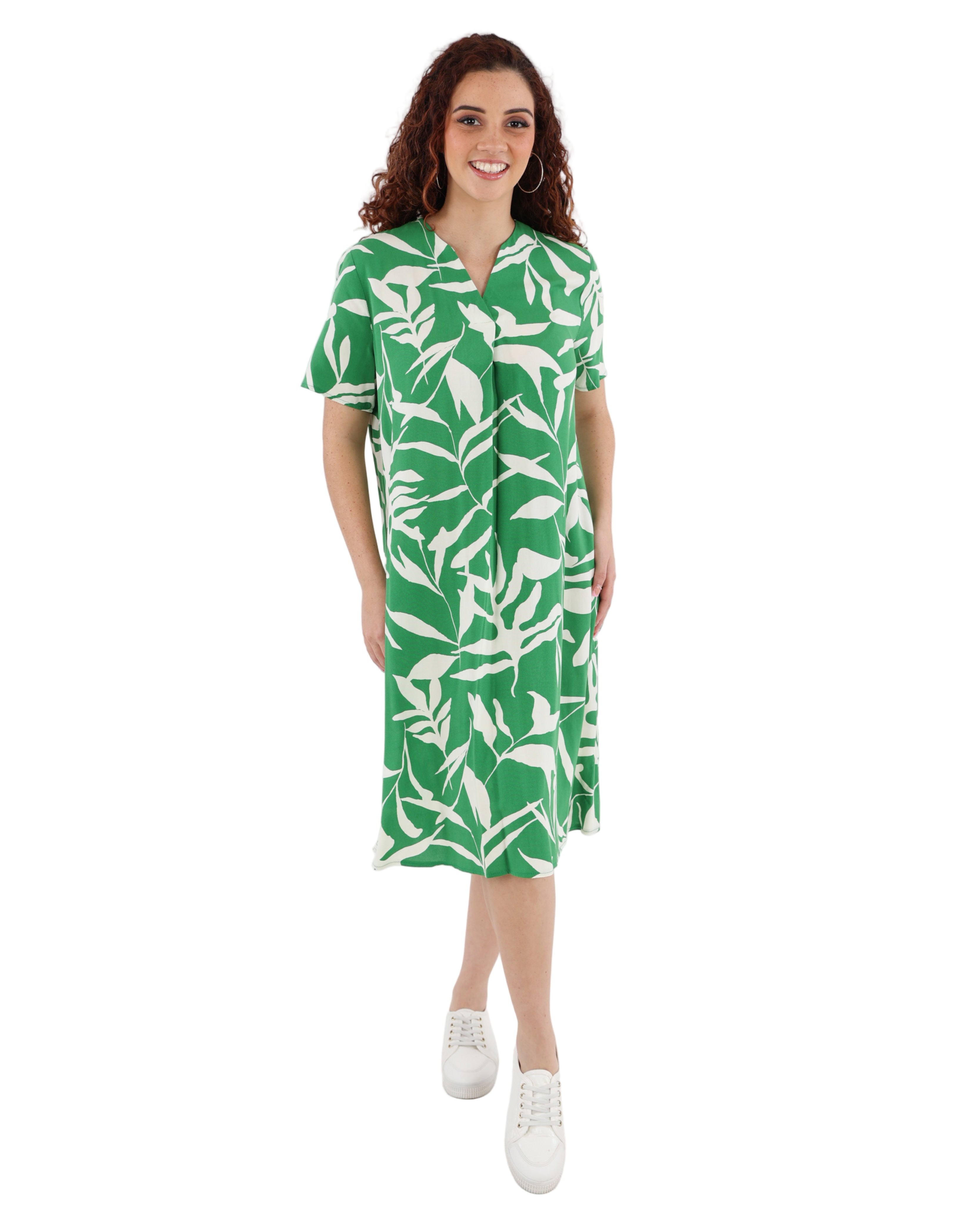 Short Sleeve Leaf Print Shift Dress