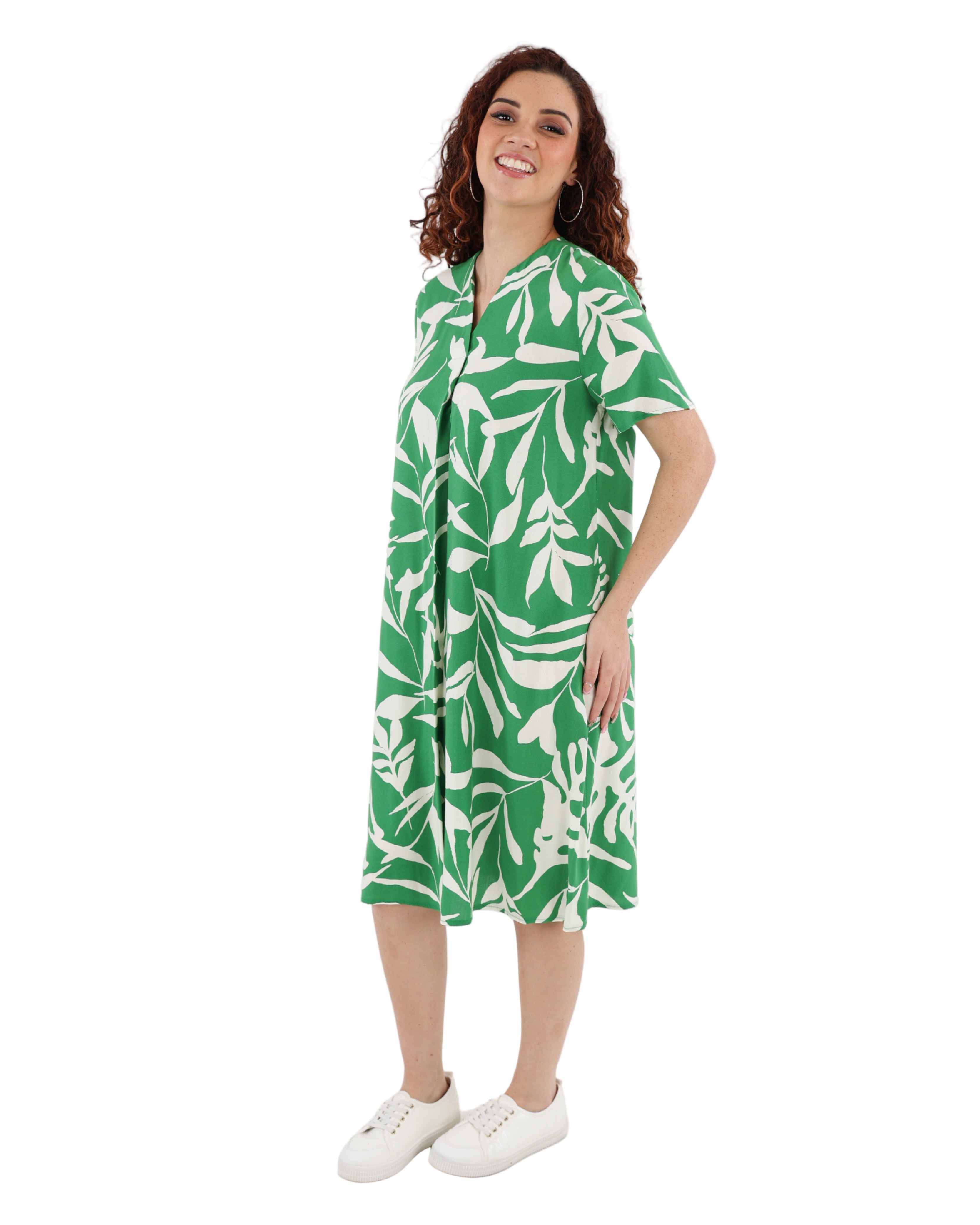 Short Sleeve Leaf Print Shift Dress