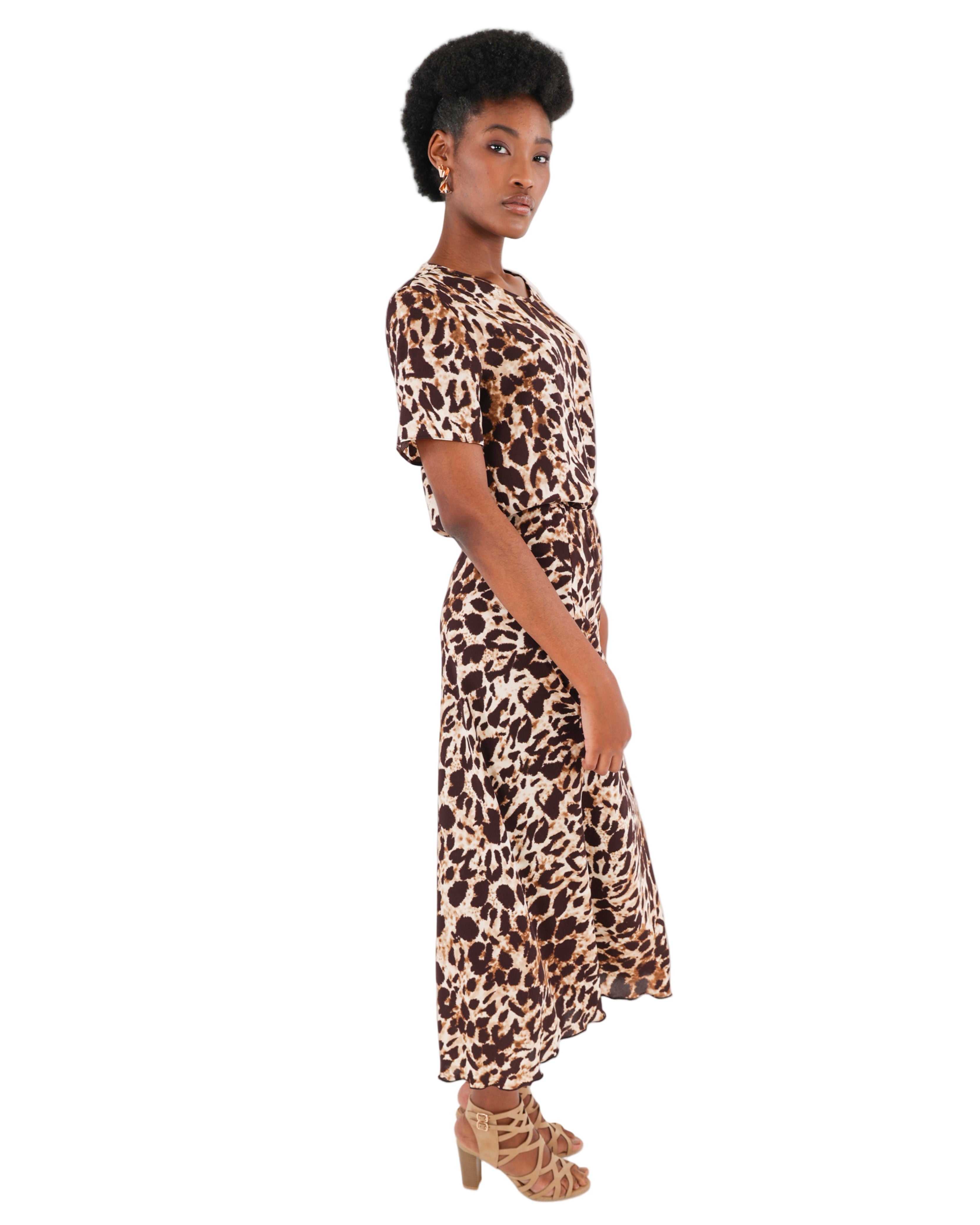 Bias Cut Leopard Print Midi Skirt
