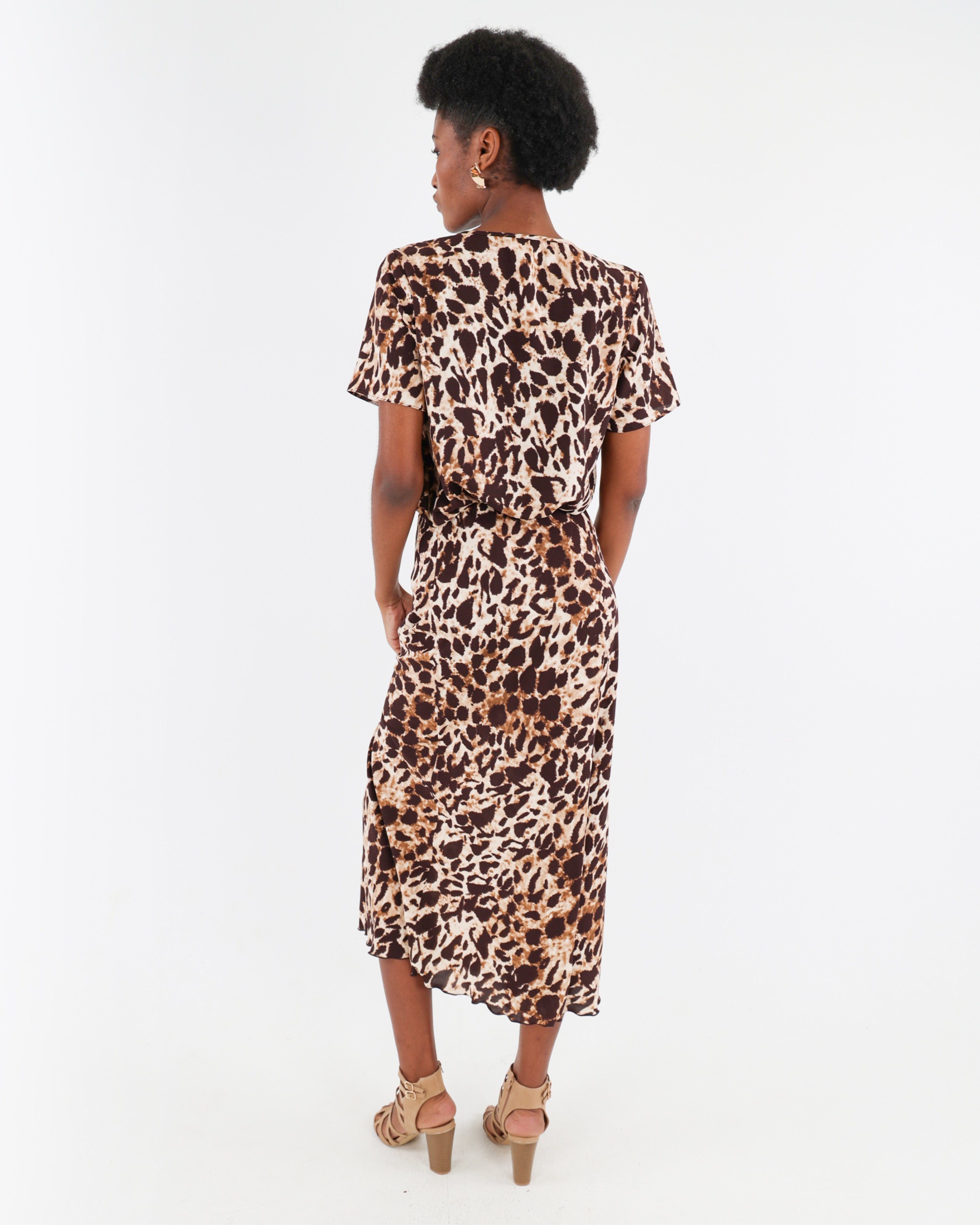 Bias Cut Leopard Print Midi Skirt