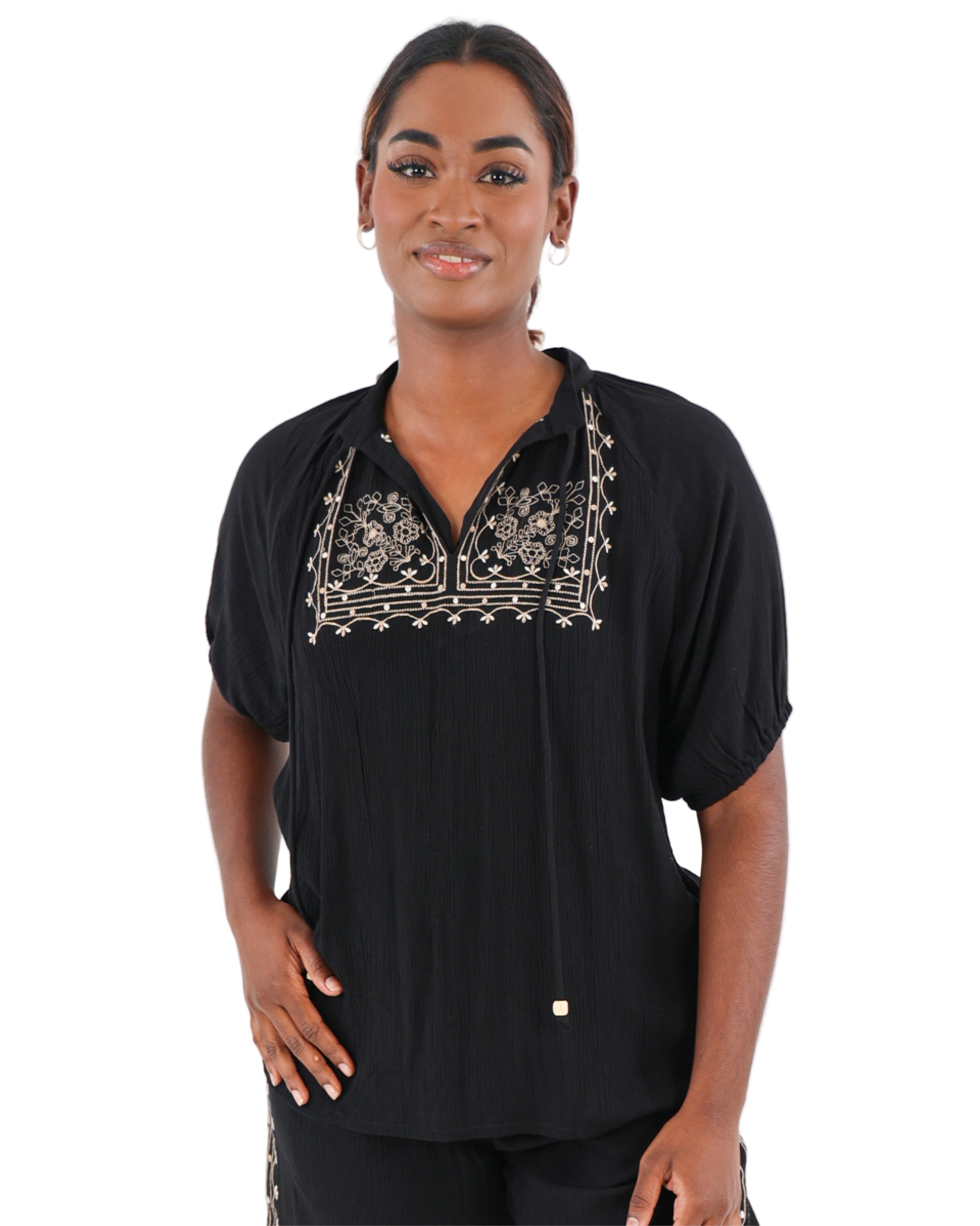 Embroidered Short Sleeve Blouse