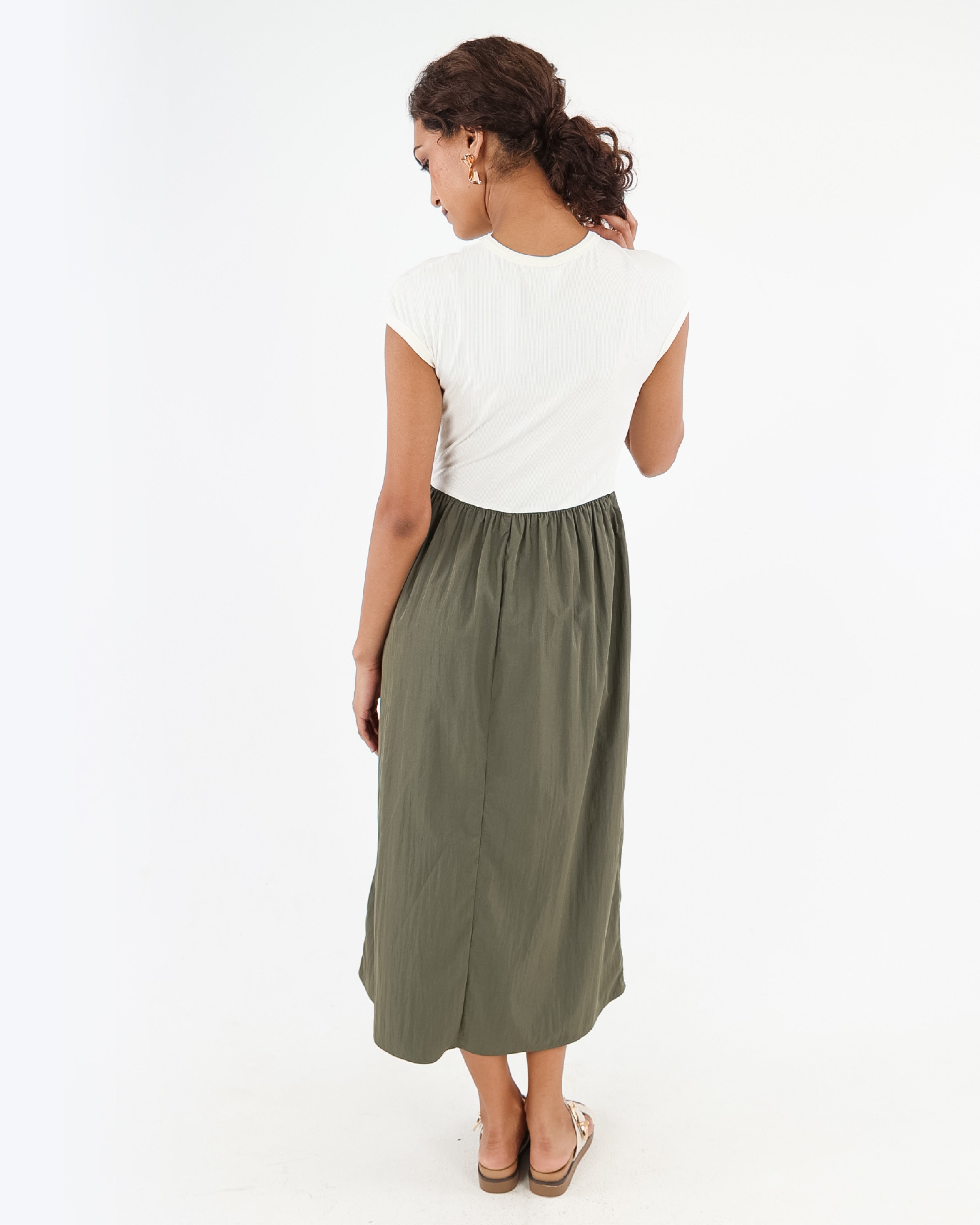 Cap Sleeve Colour Block Midi Dress