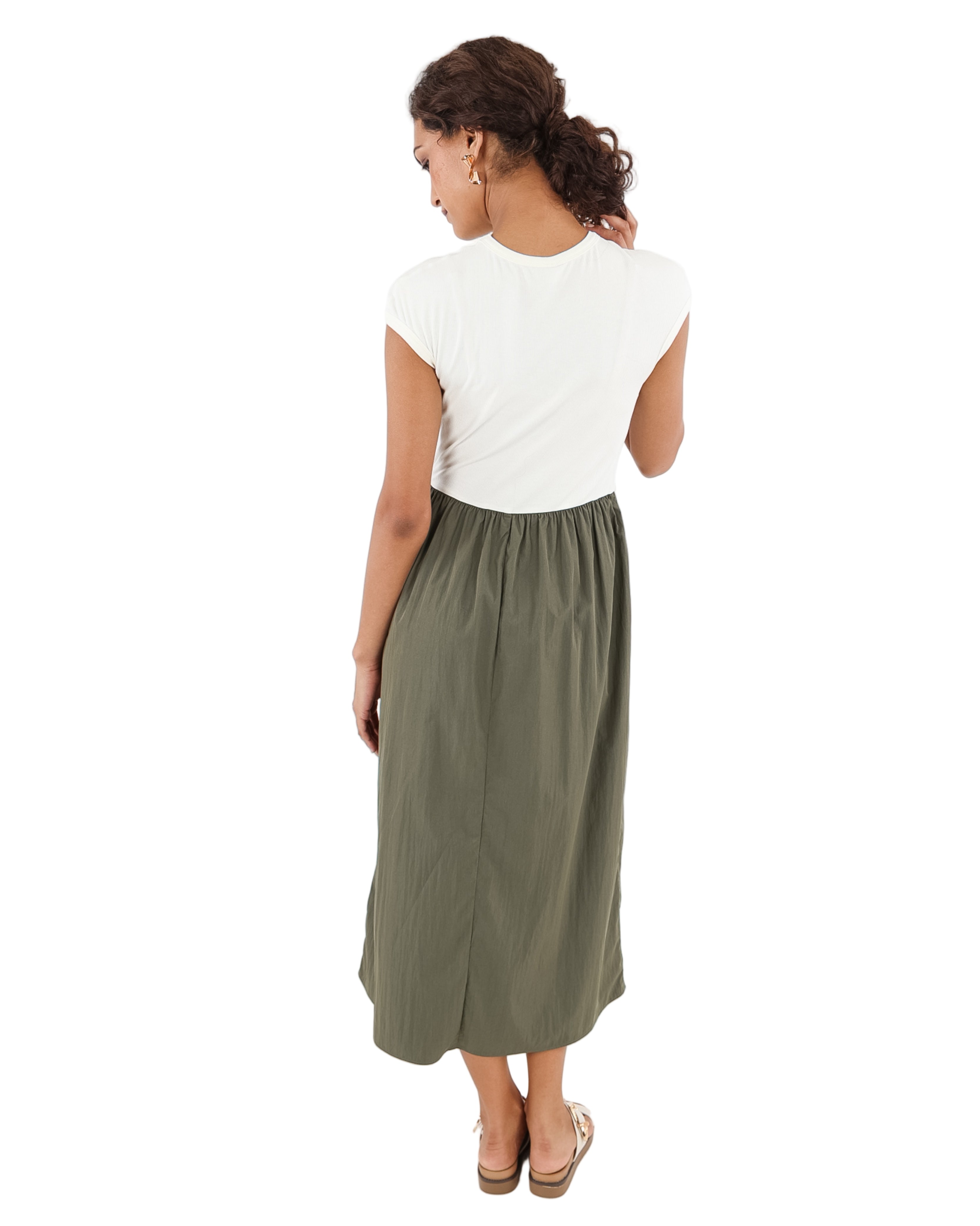 Cap Sleeve Colour Block Midi Dress