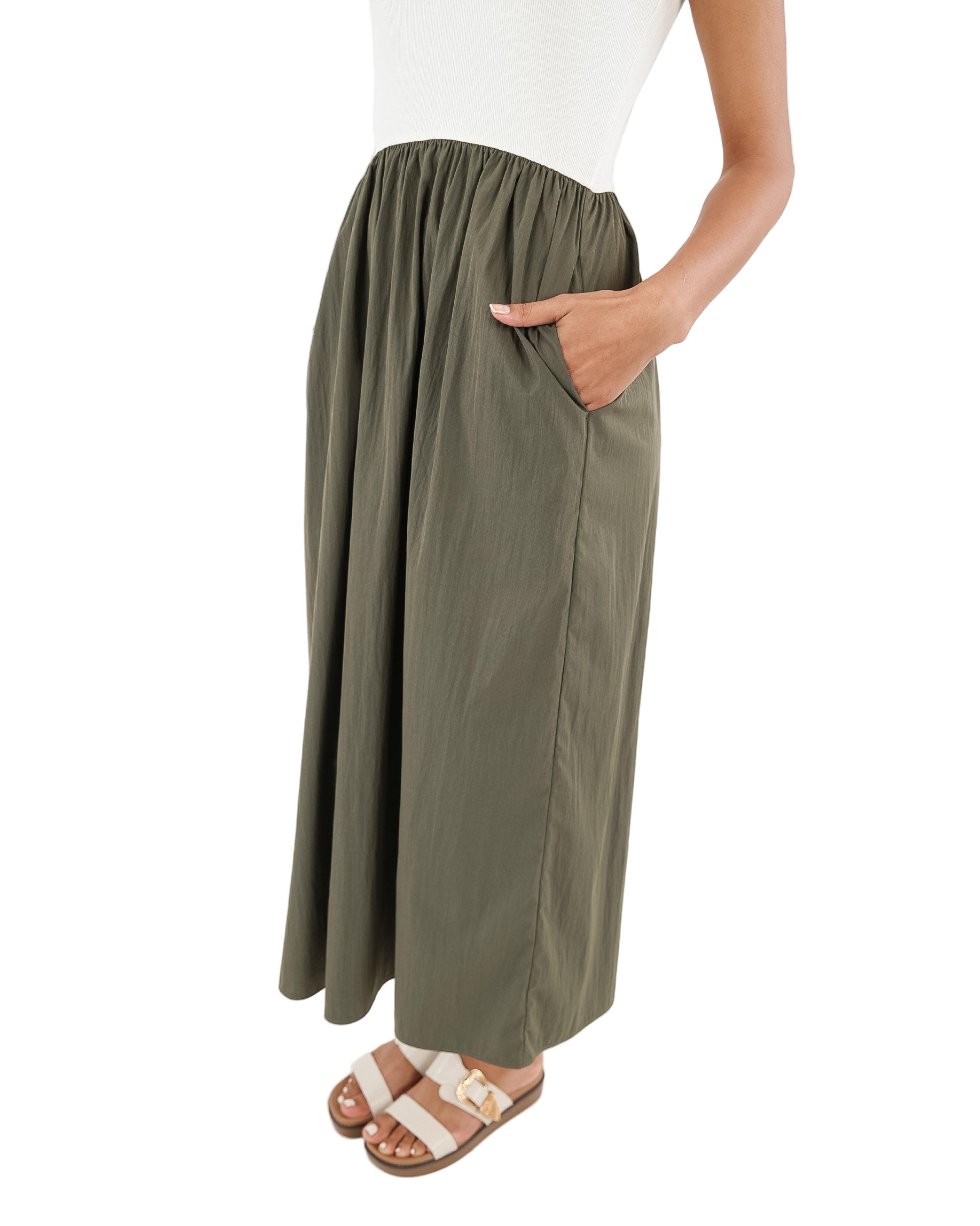 Cap Sleeve Colour Block Midi Dress