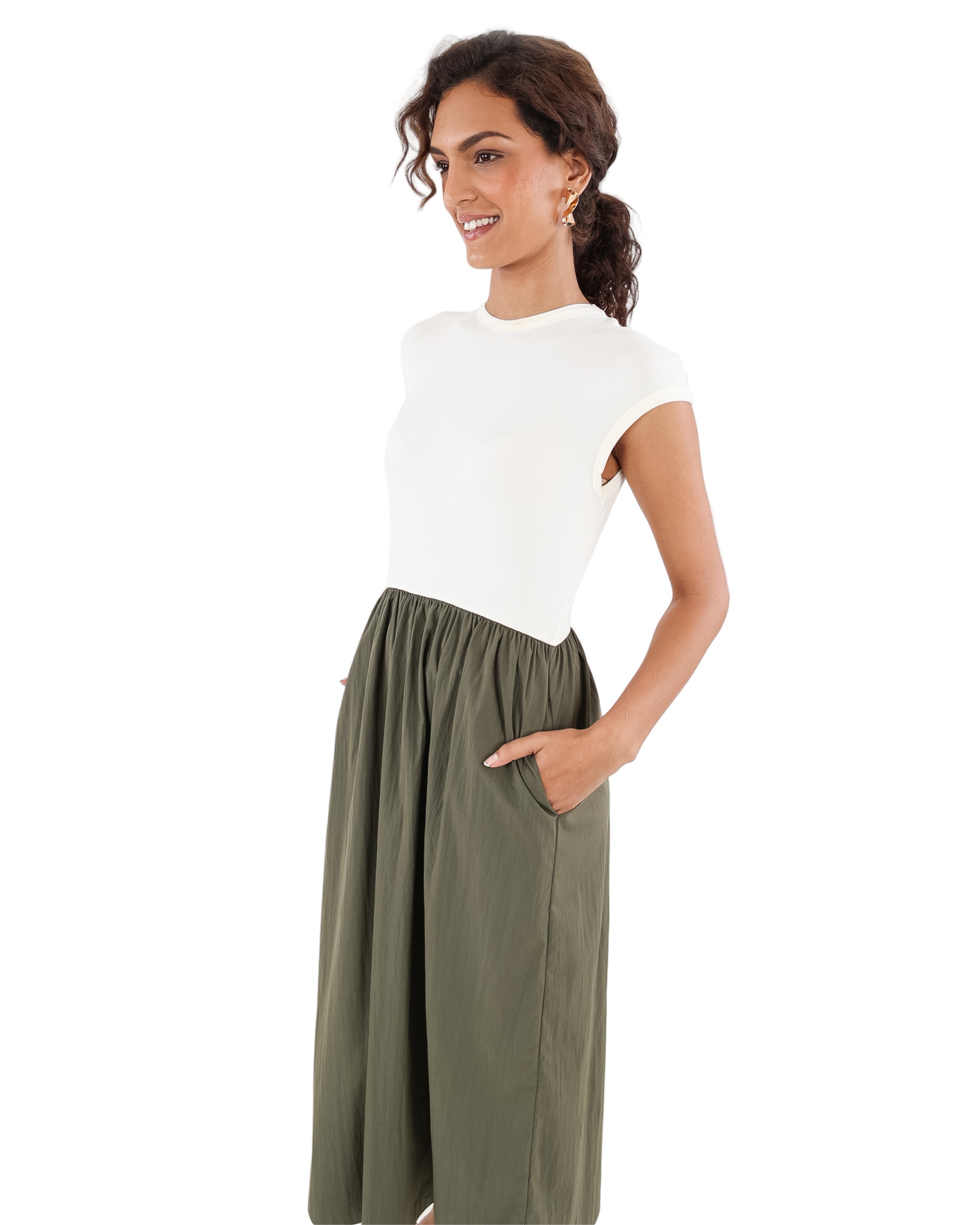 Cap Sleeve Colour Block Midi Dress