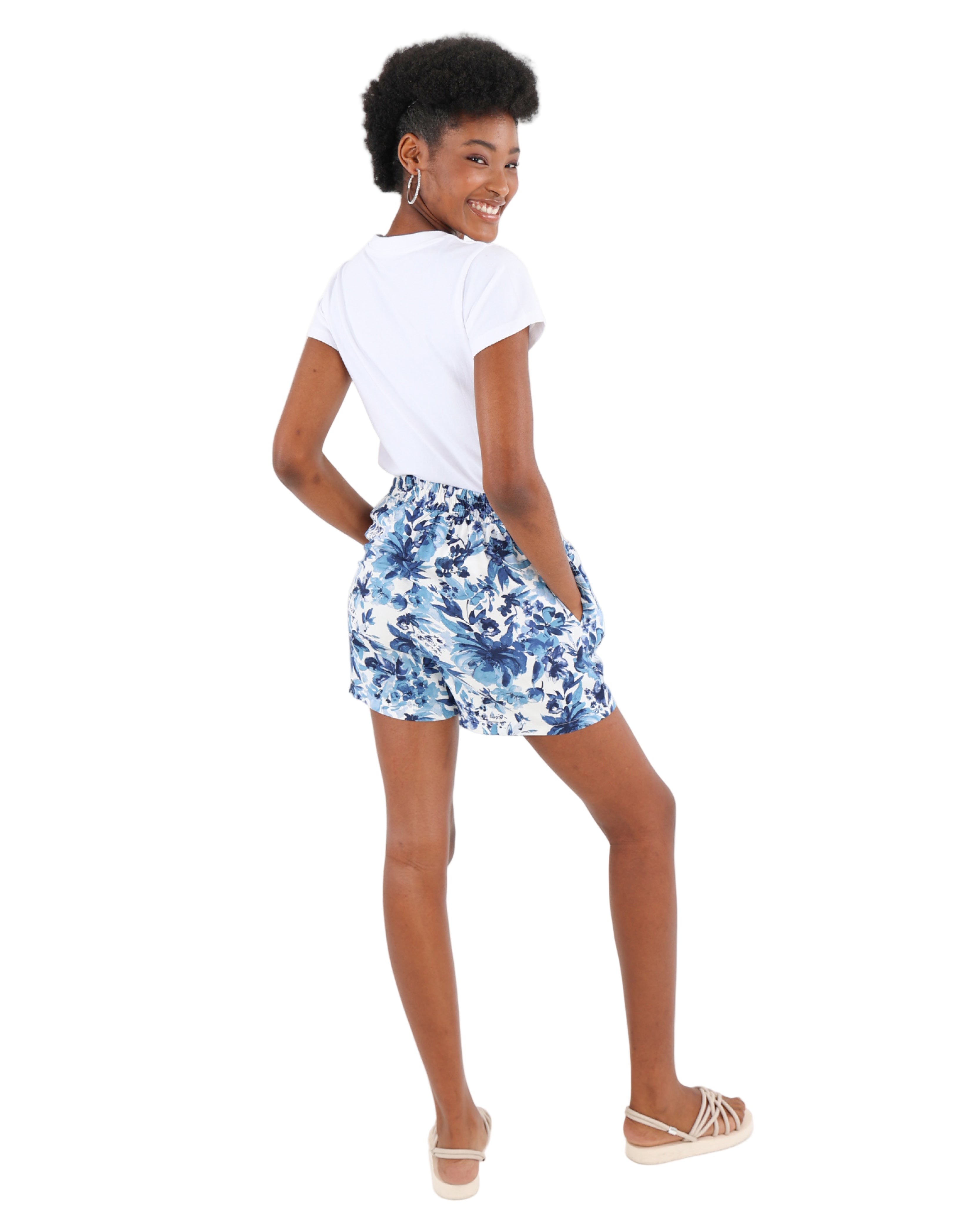 Blue Floral Print Shorts