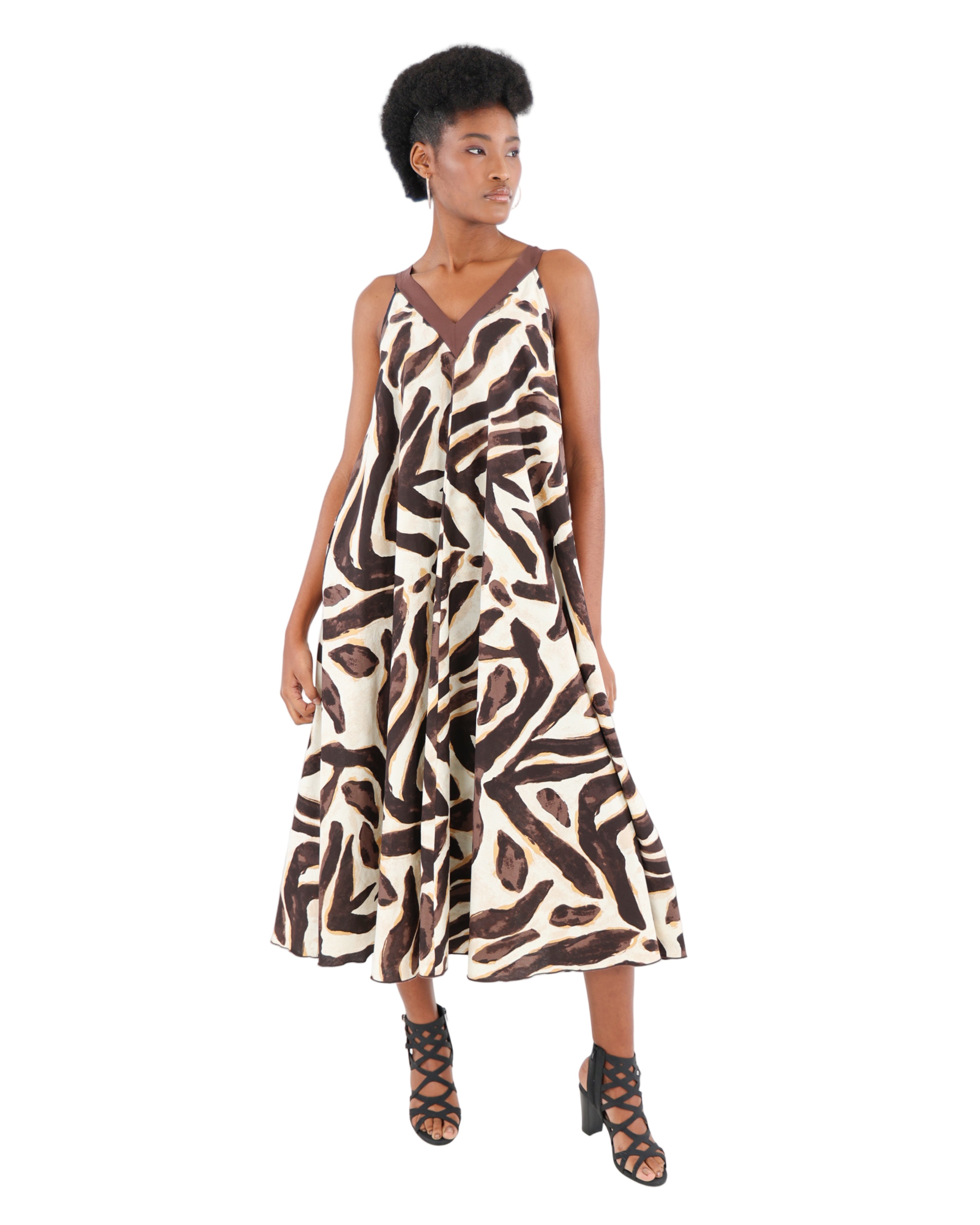 Stone V-Neck Flared Maxi Dress