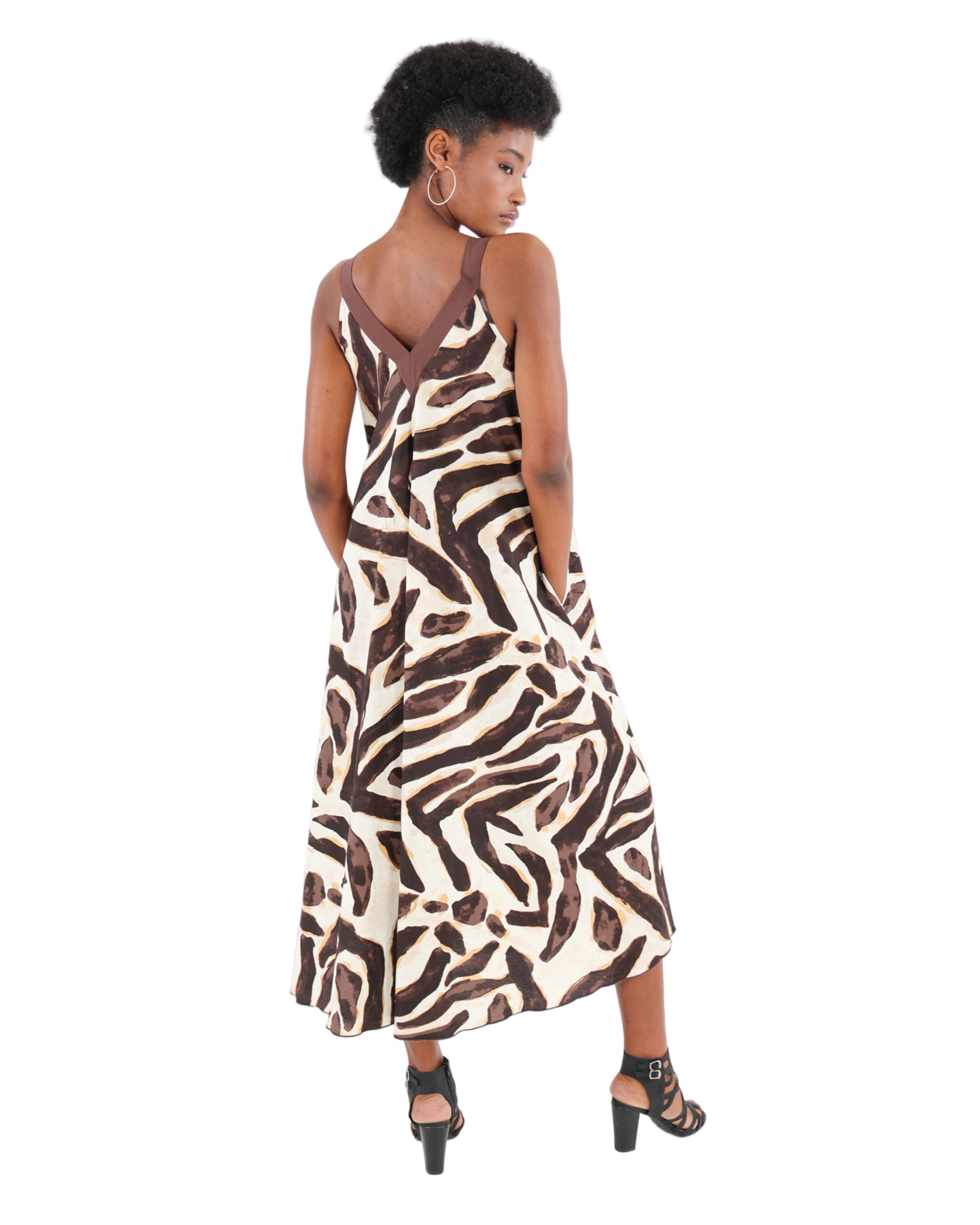 Stone V-Neck Flared Maxi Dress