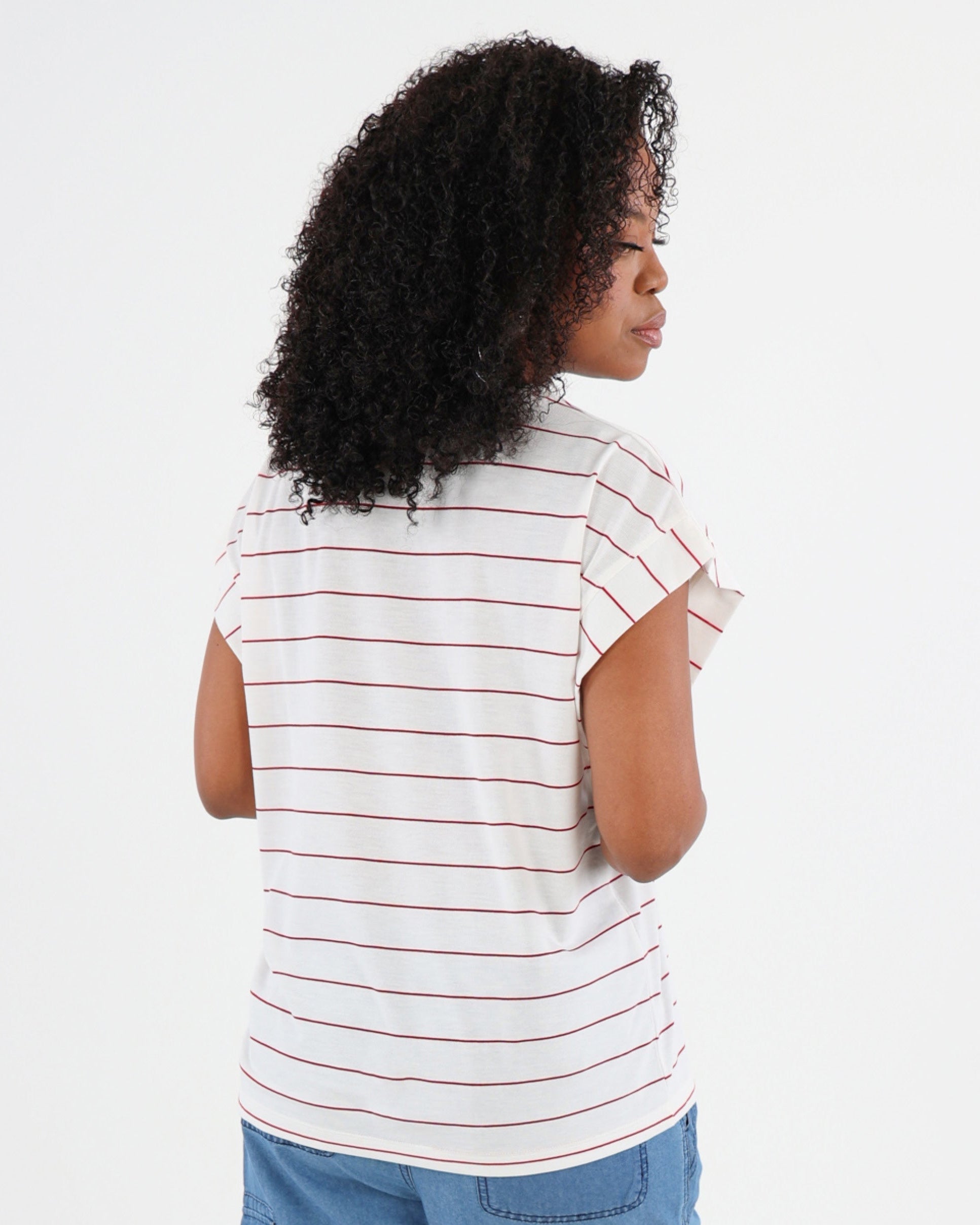 Red Cap Sleeve Striped T-Shirt