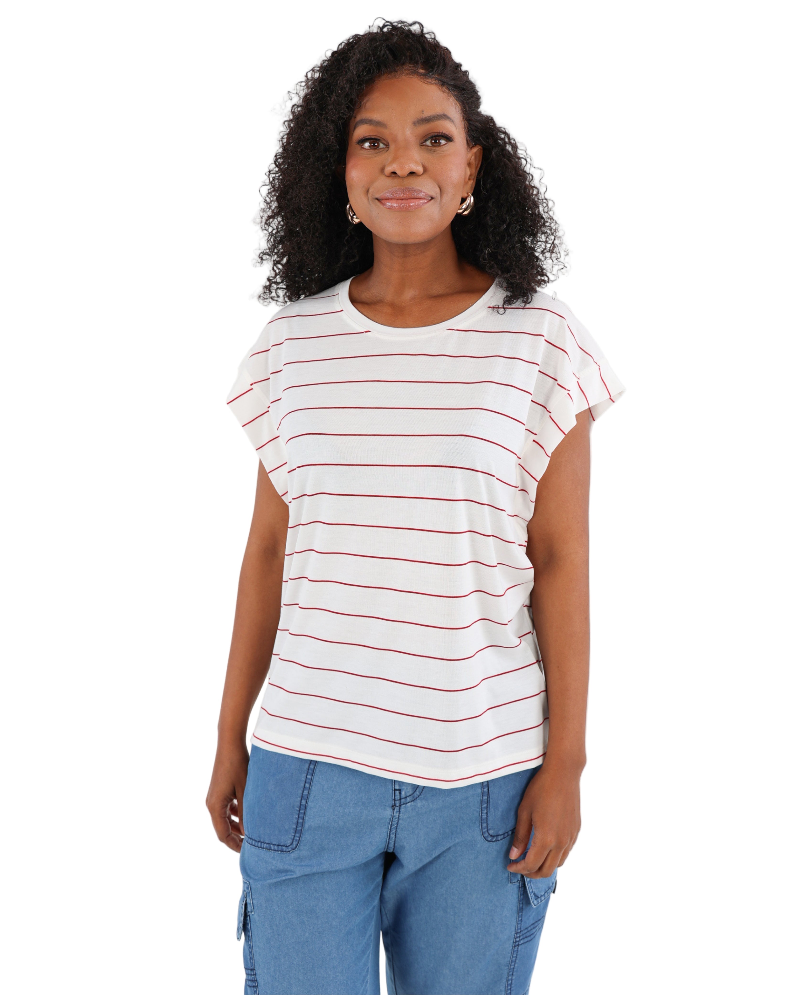Red Cap Sleeve Striped T-Shirt