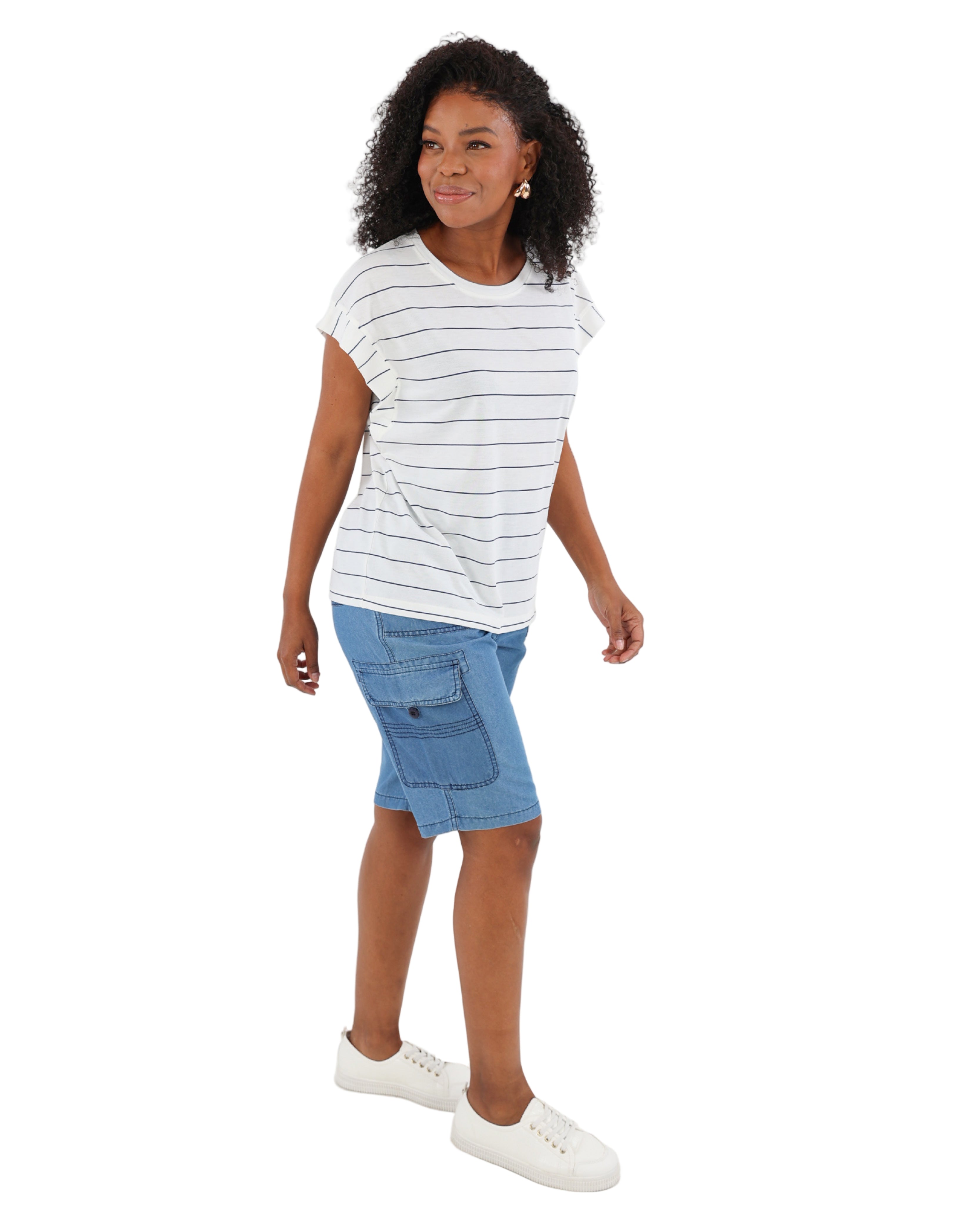 Blue Cap Sleeve Striped T-Shirt