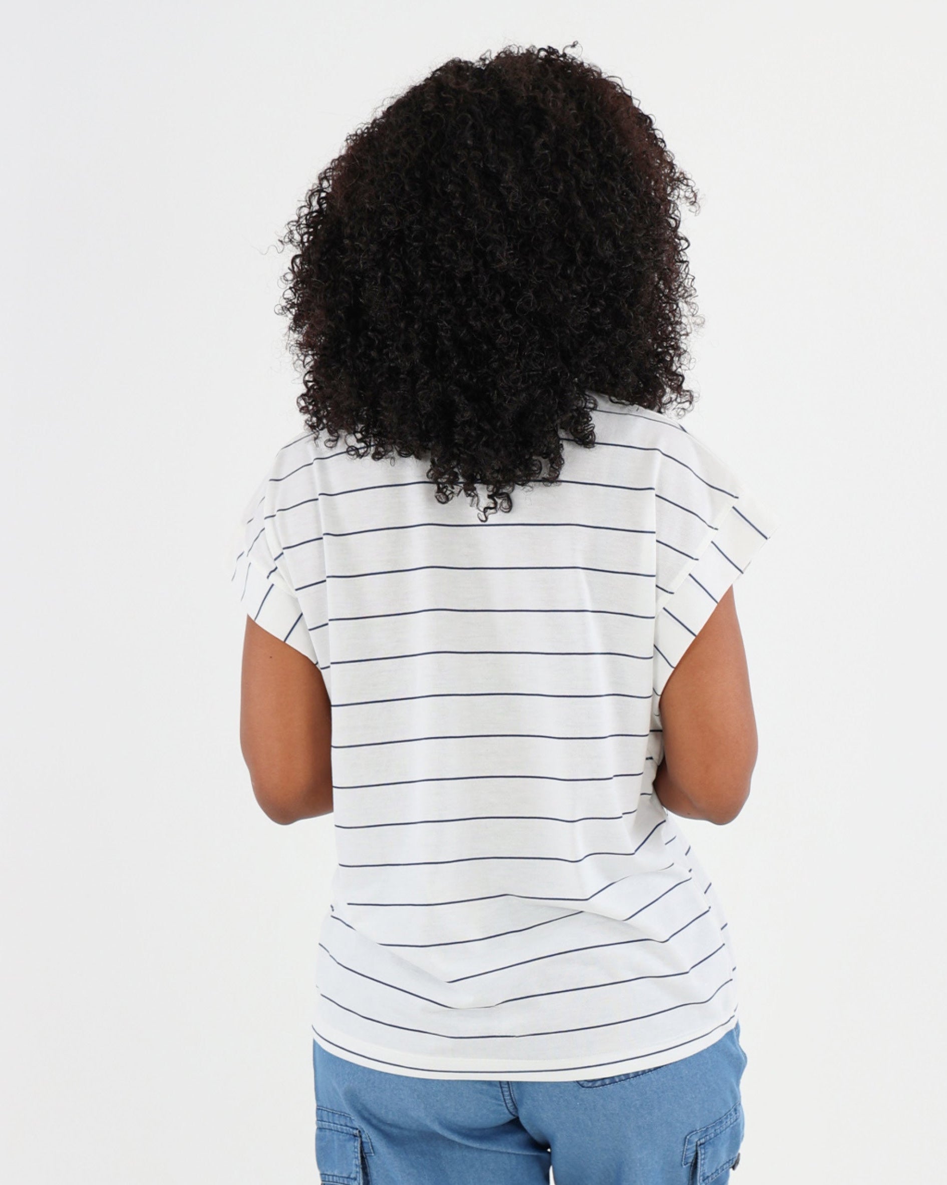 Blue Cap Sleeve Striped T-Shirt