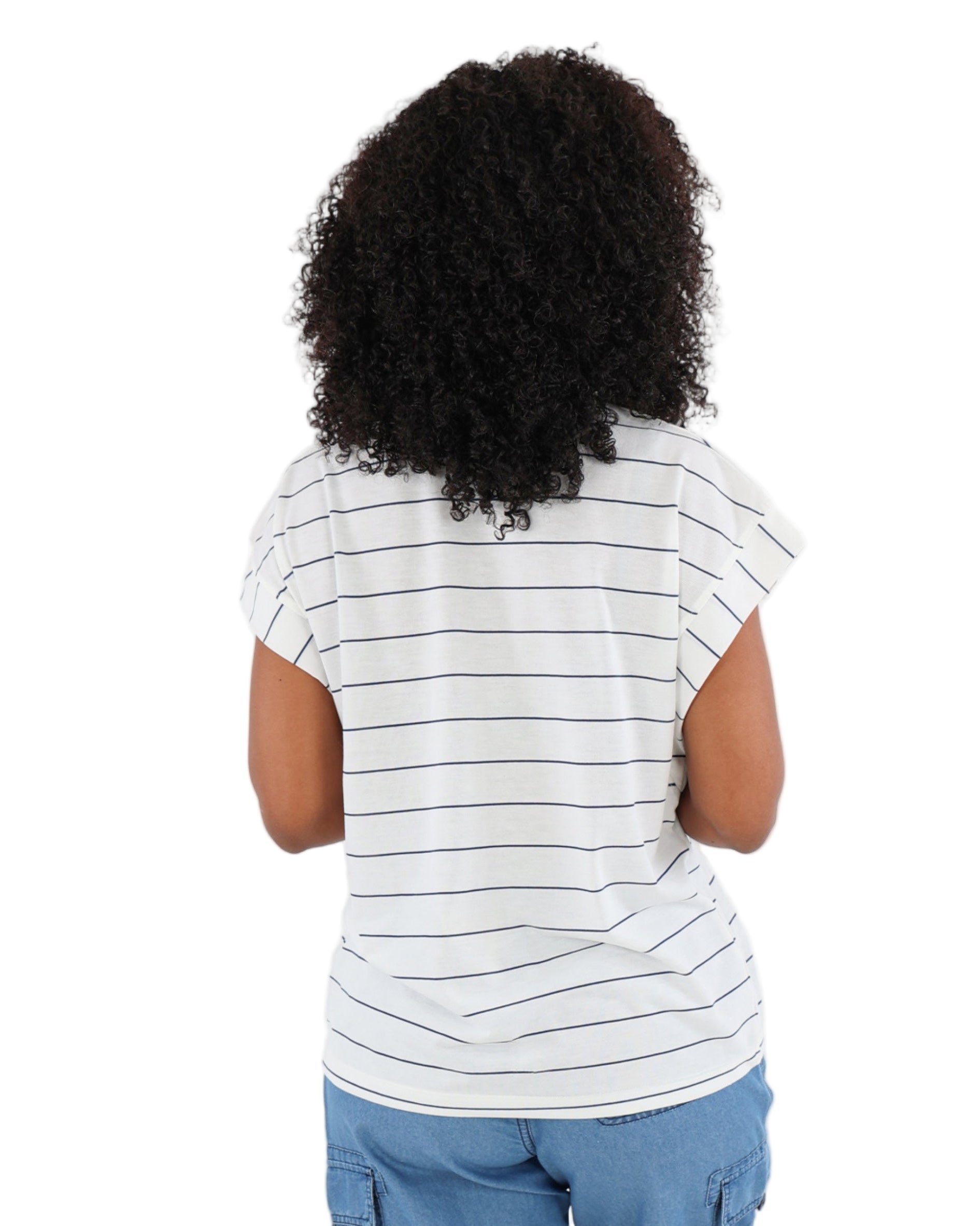 Blue Cap Sleeve Striped T-Shirt