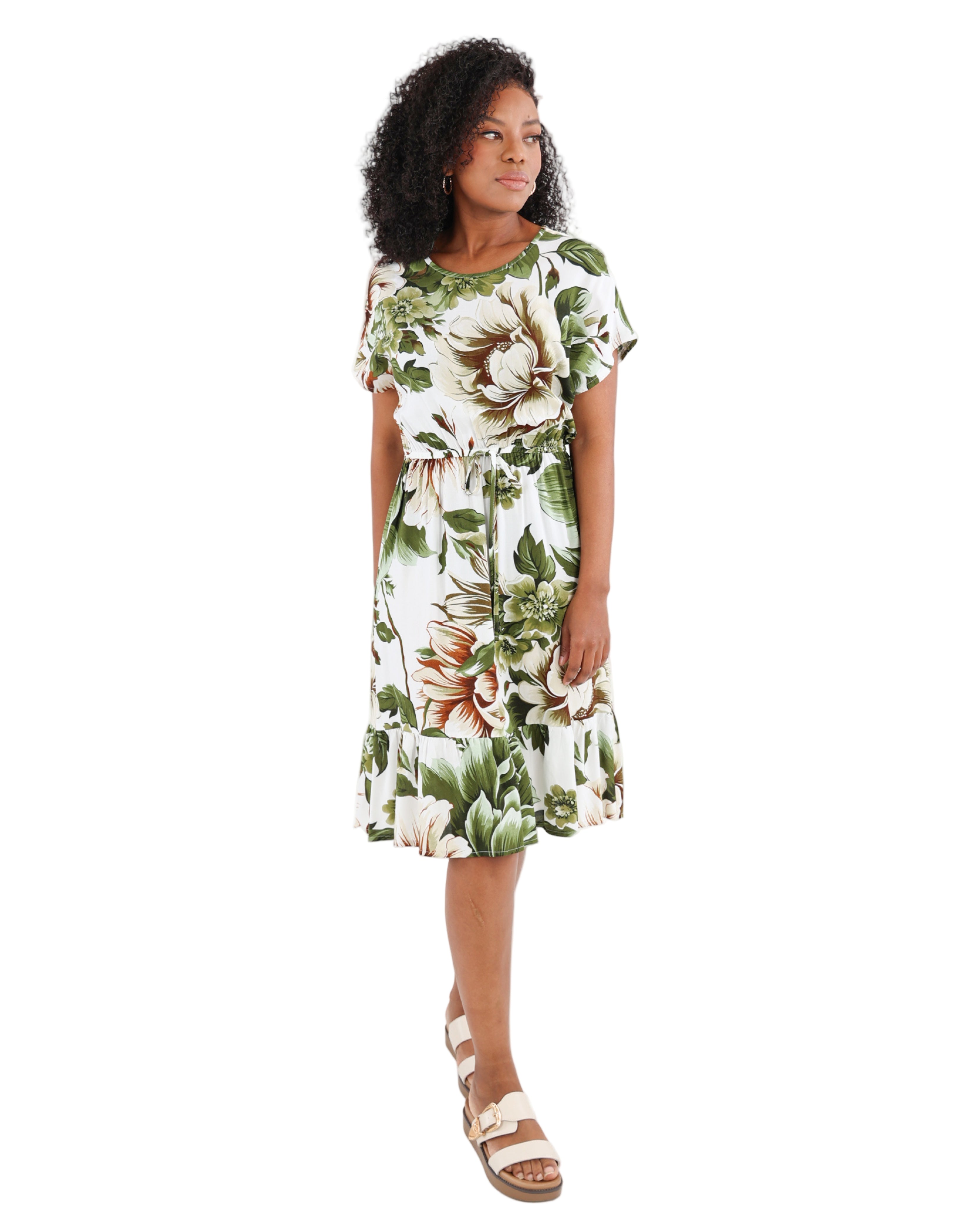 Short Sleeve Knee Length Floral Print Dress
