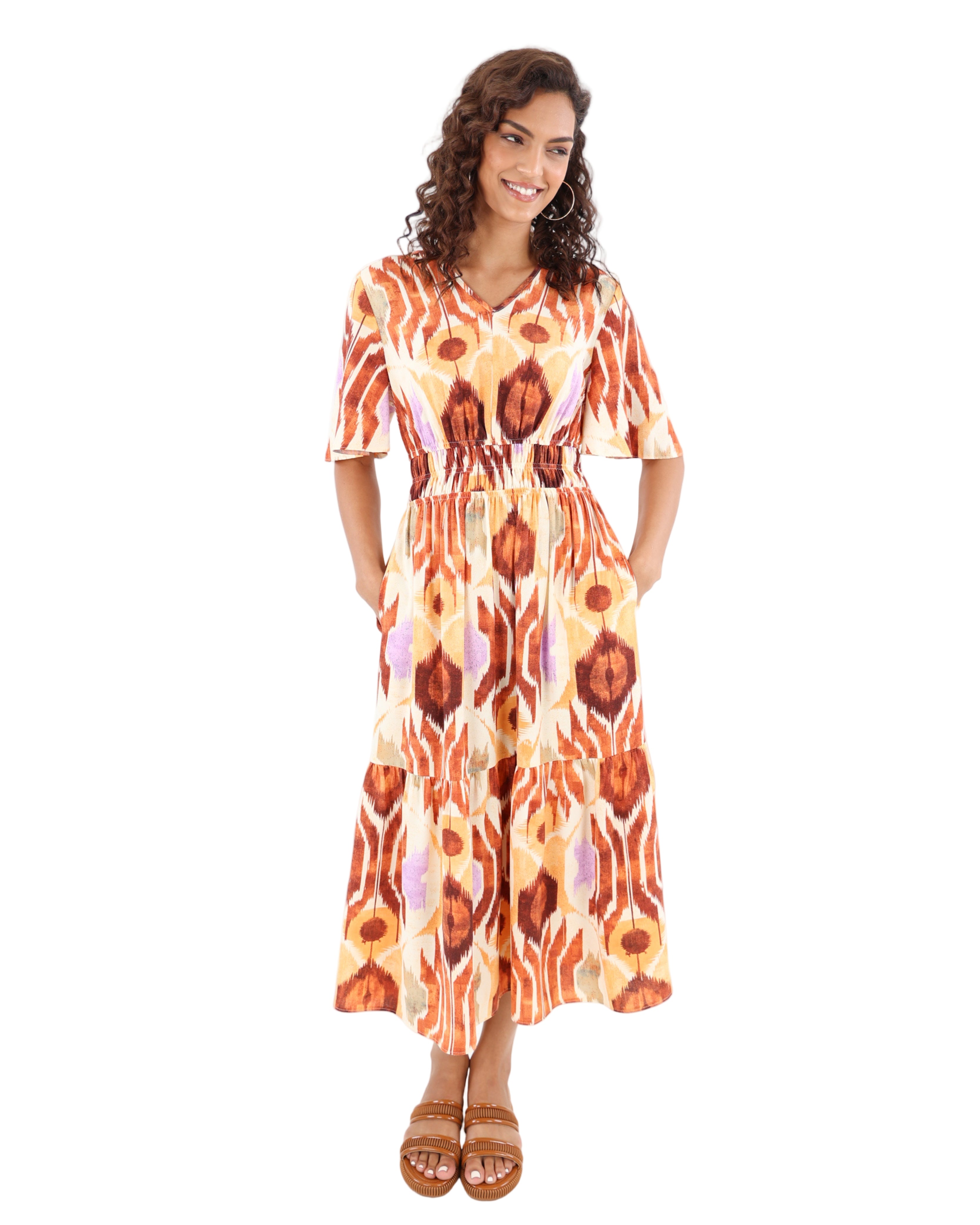 Geometric Print Tiered Maxi Dress