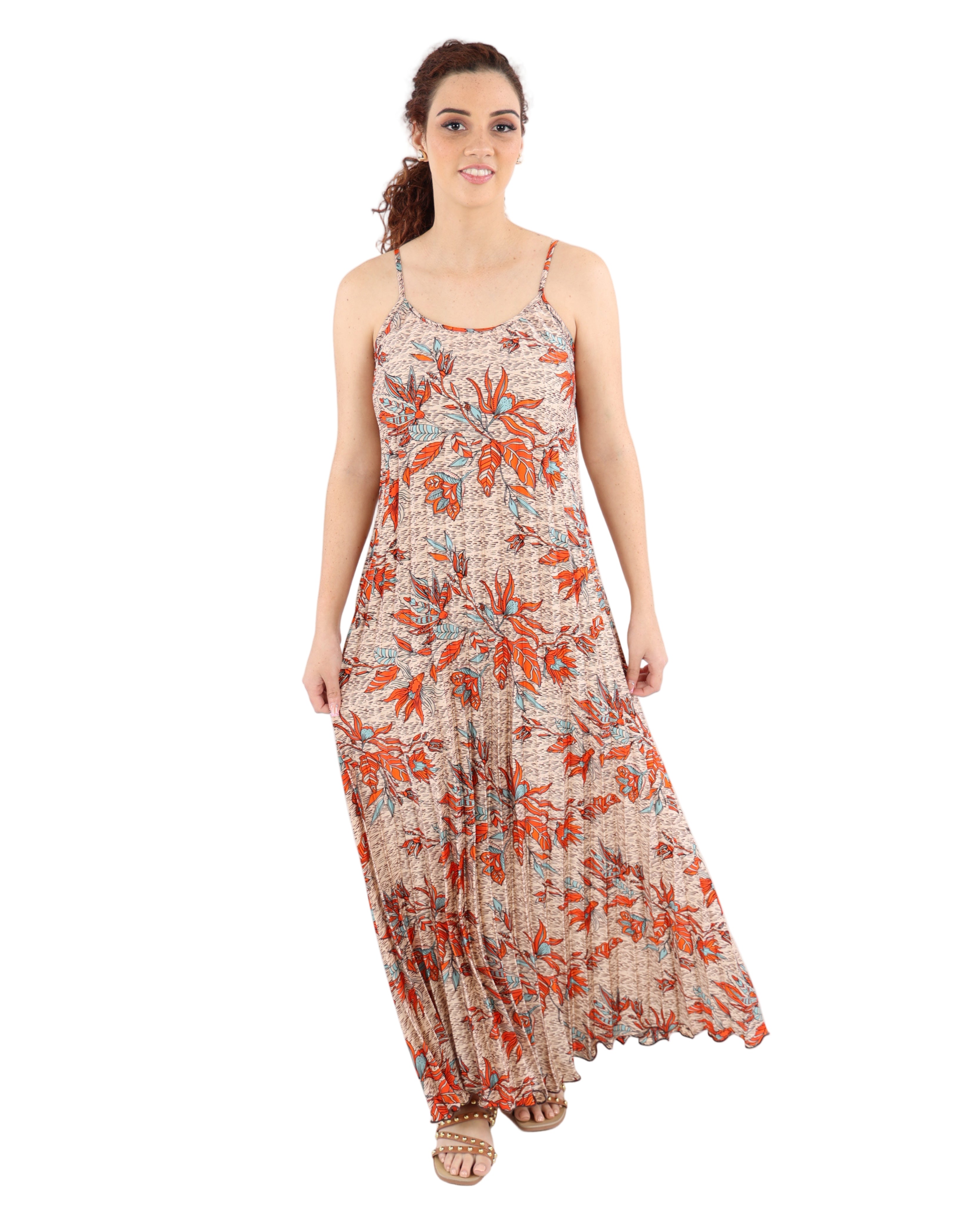 Strappy Pleated Maxi Dress