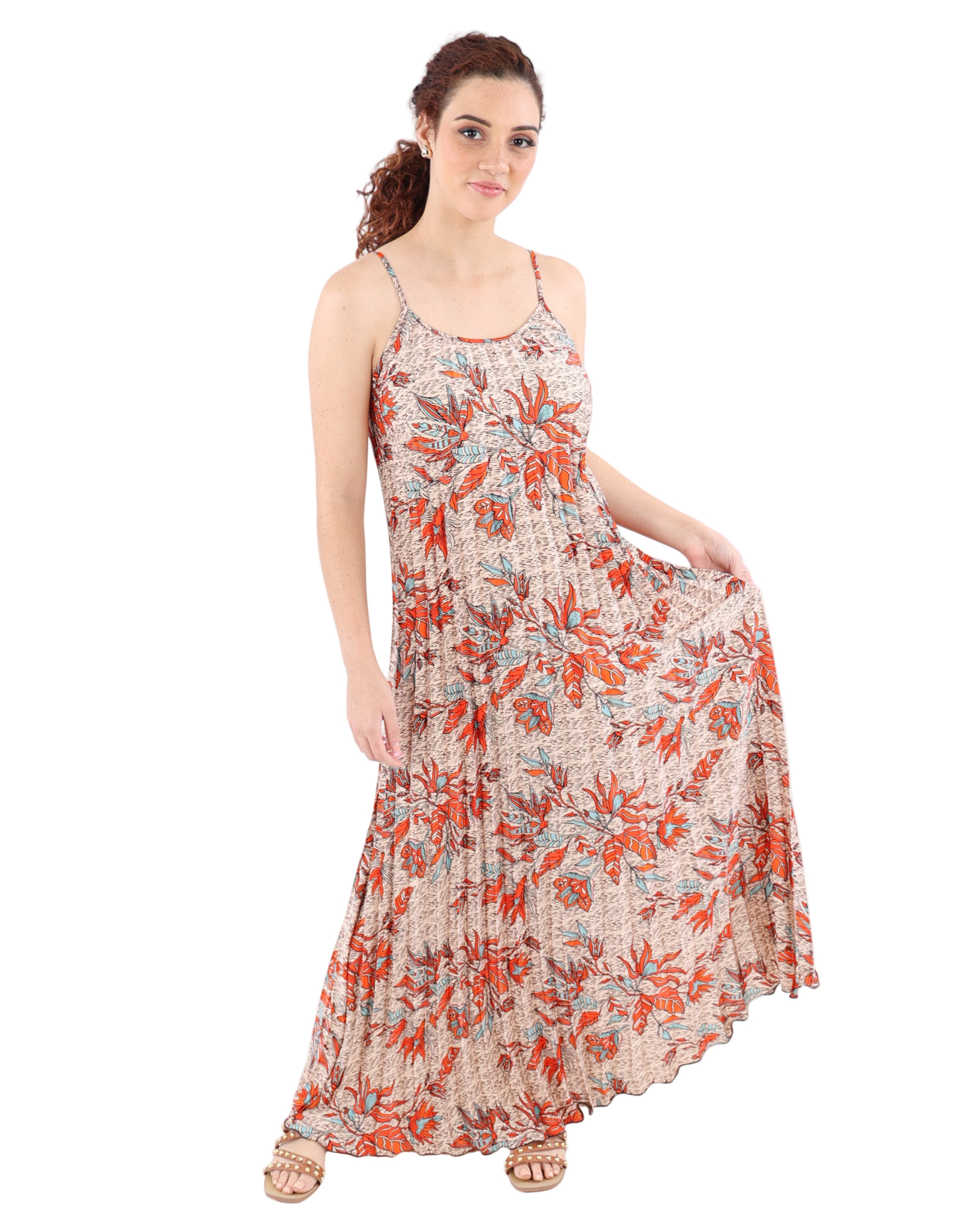 Strappy Pleated Maxi Dress