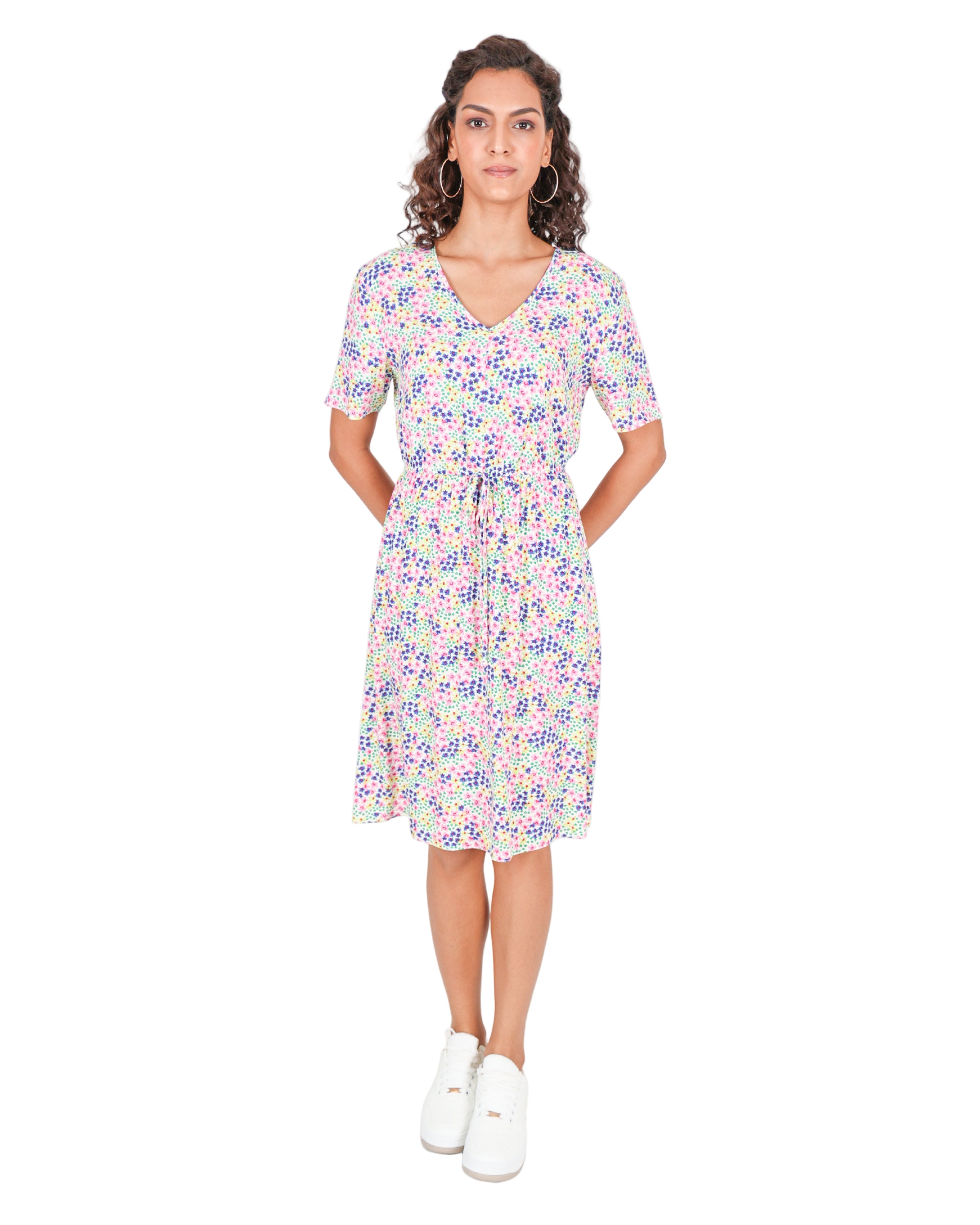 Pastel Floral Print Short Sleeve Summer Dress