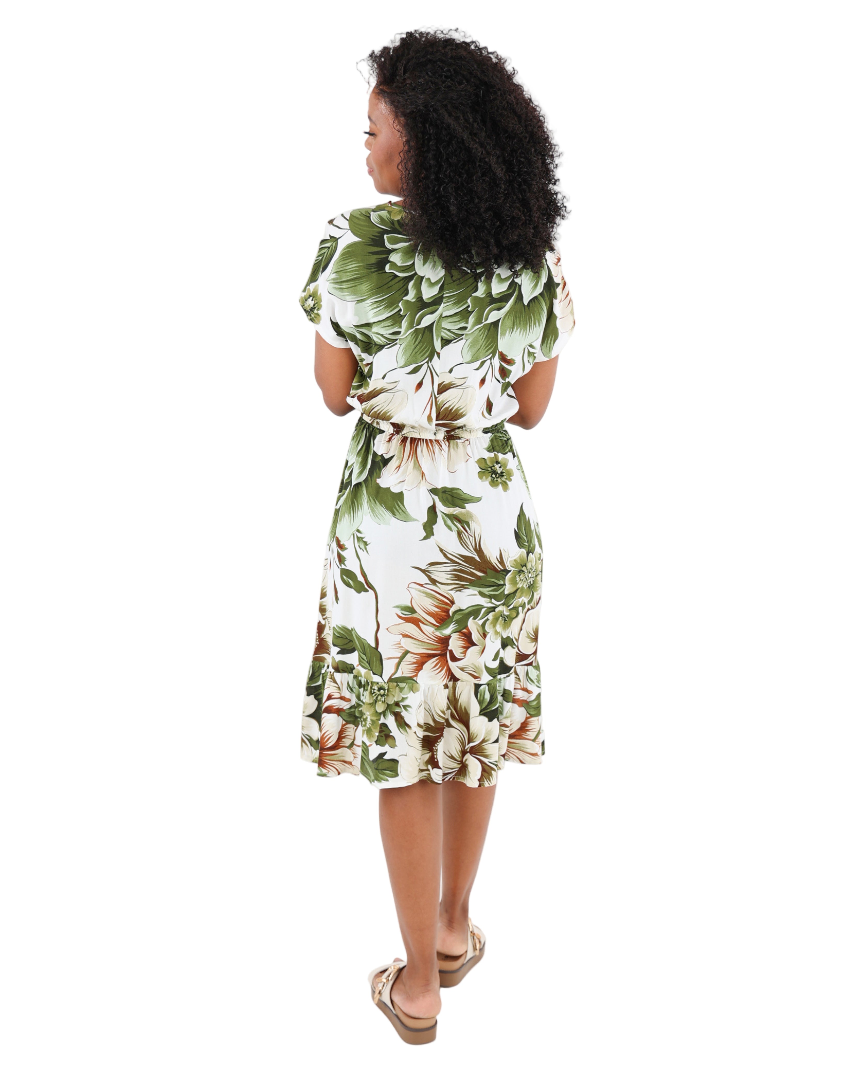 Short Sleeve Knee Length Floral Print Dress