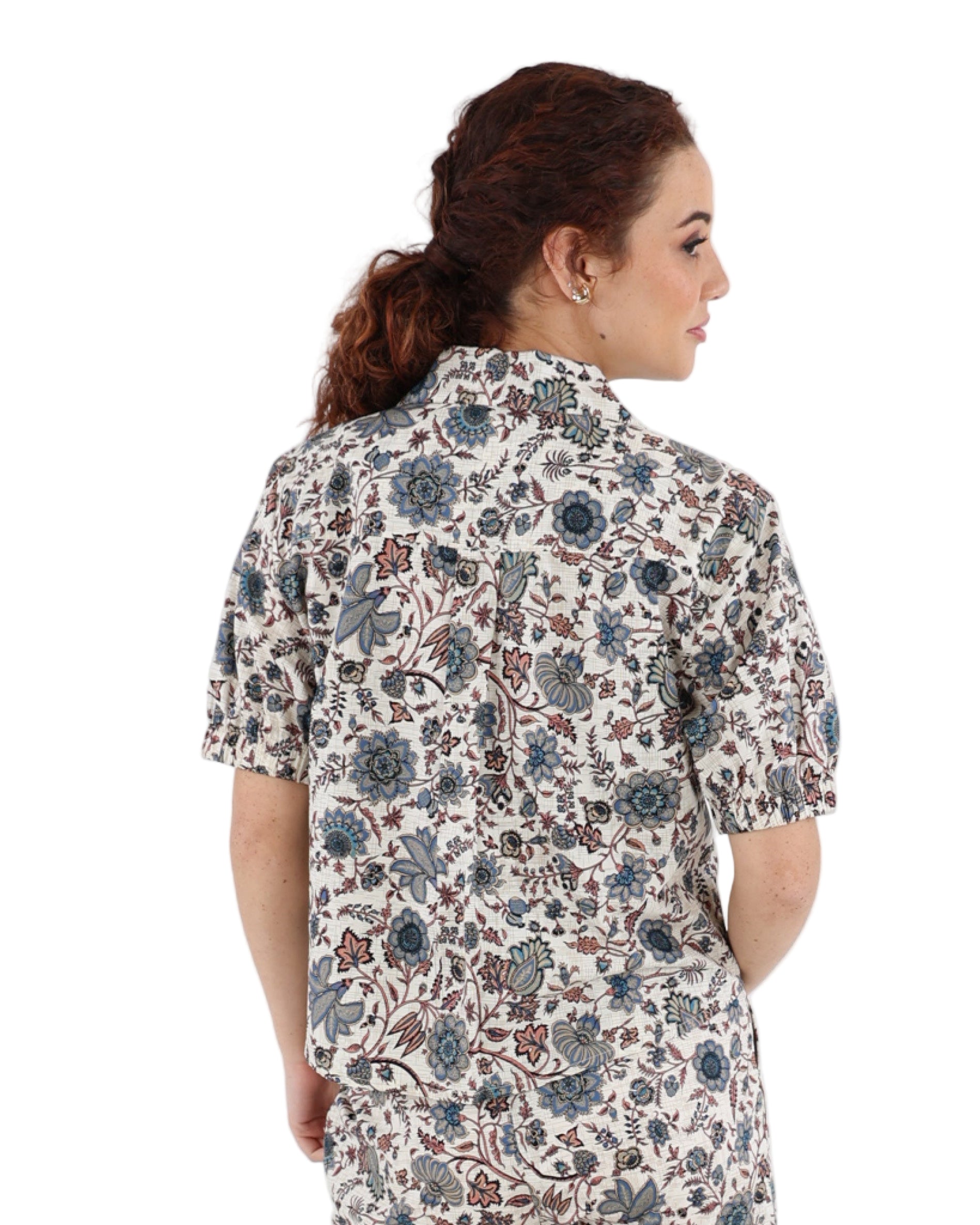 Paisley Print Button Up Short Sleeve Blouse