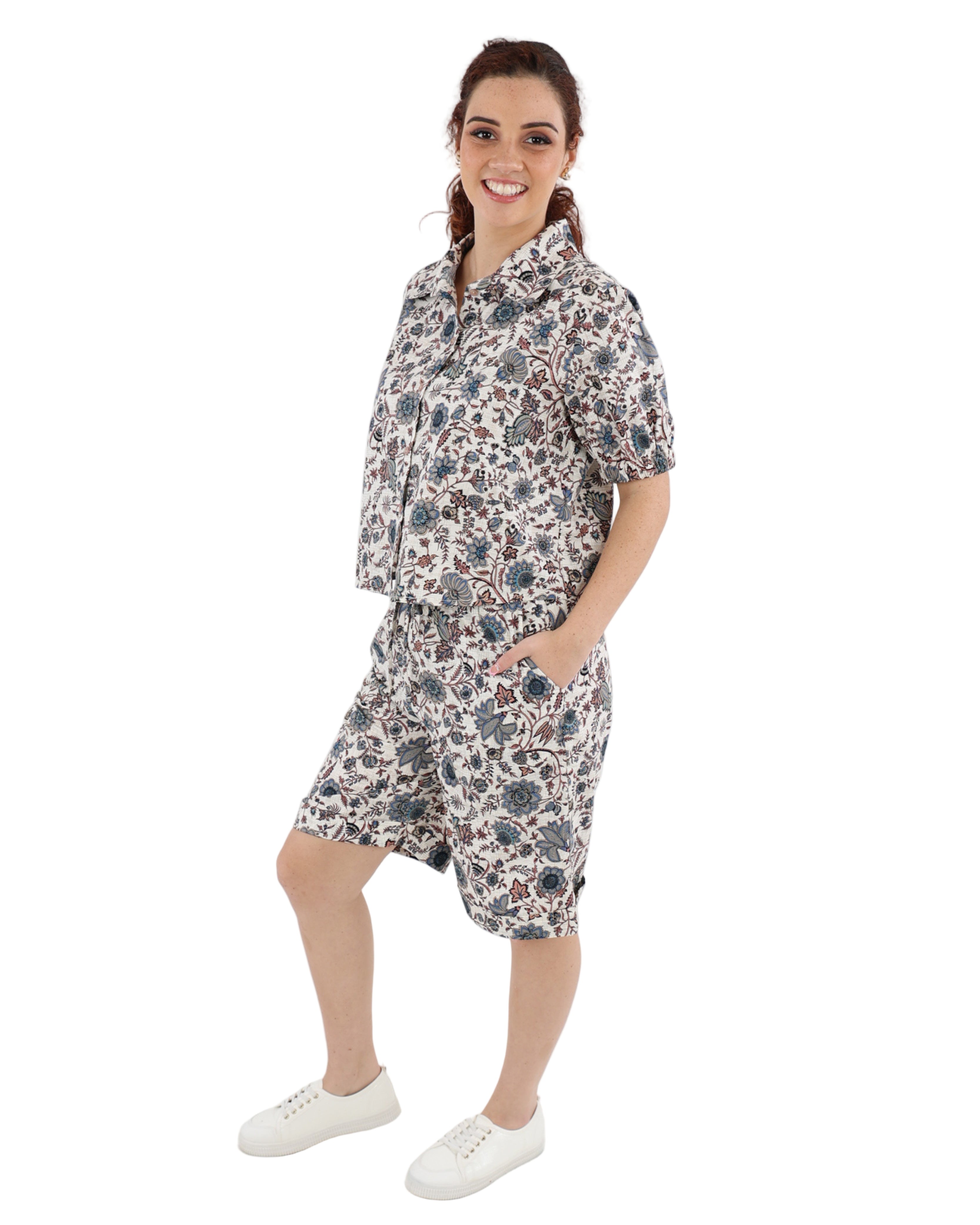 Paisley Print Button Up Short Sleeve Blouse