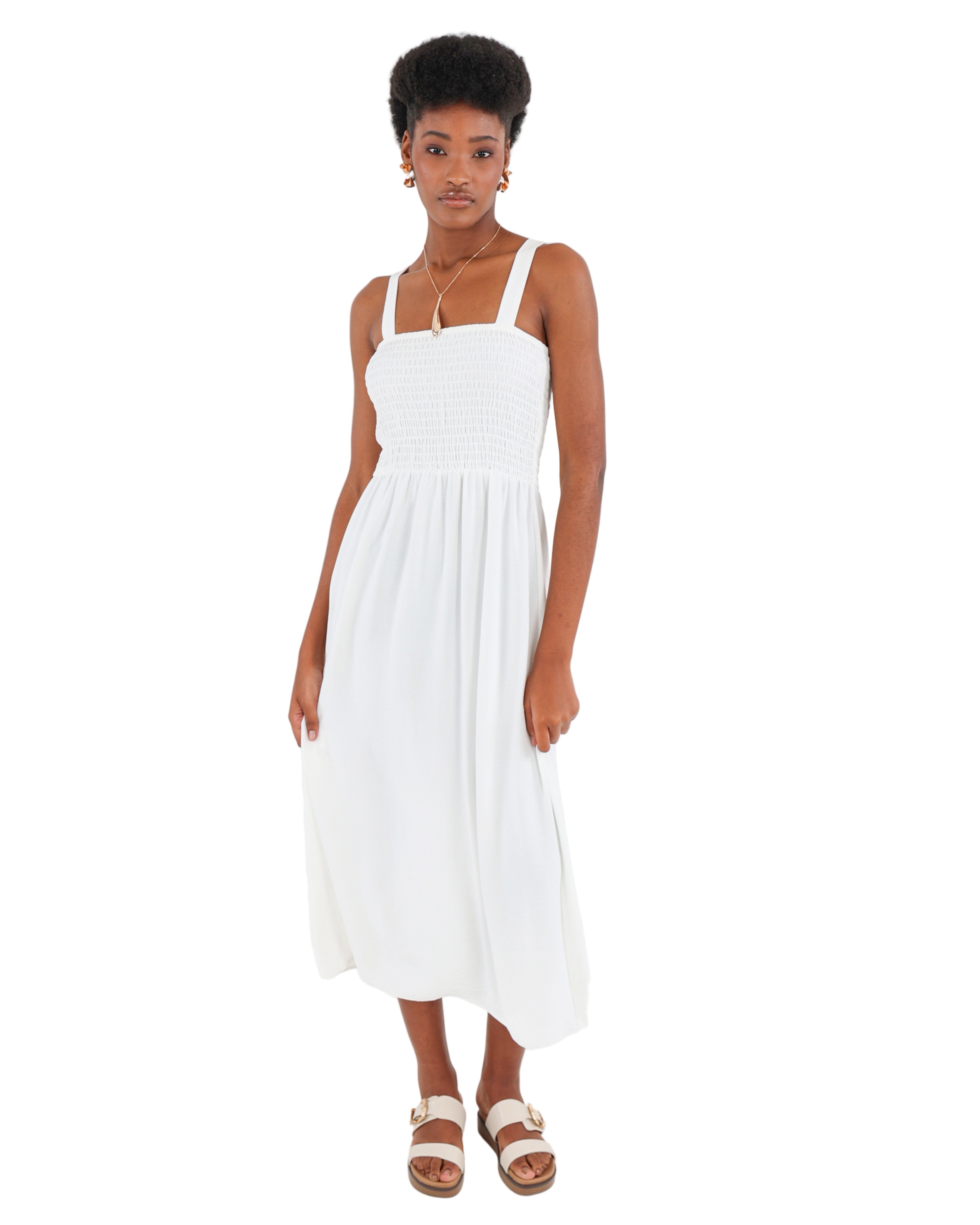 White Strappy Smocked Maxi Dress