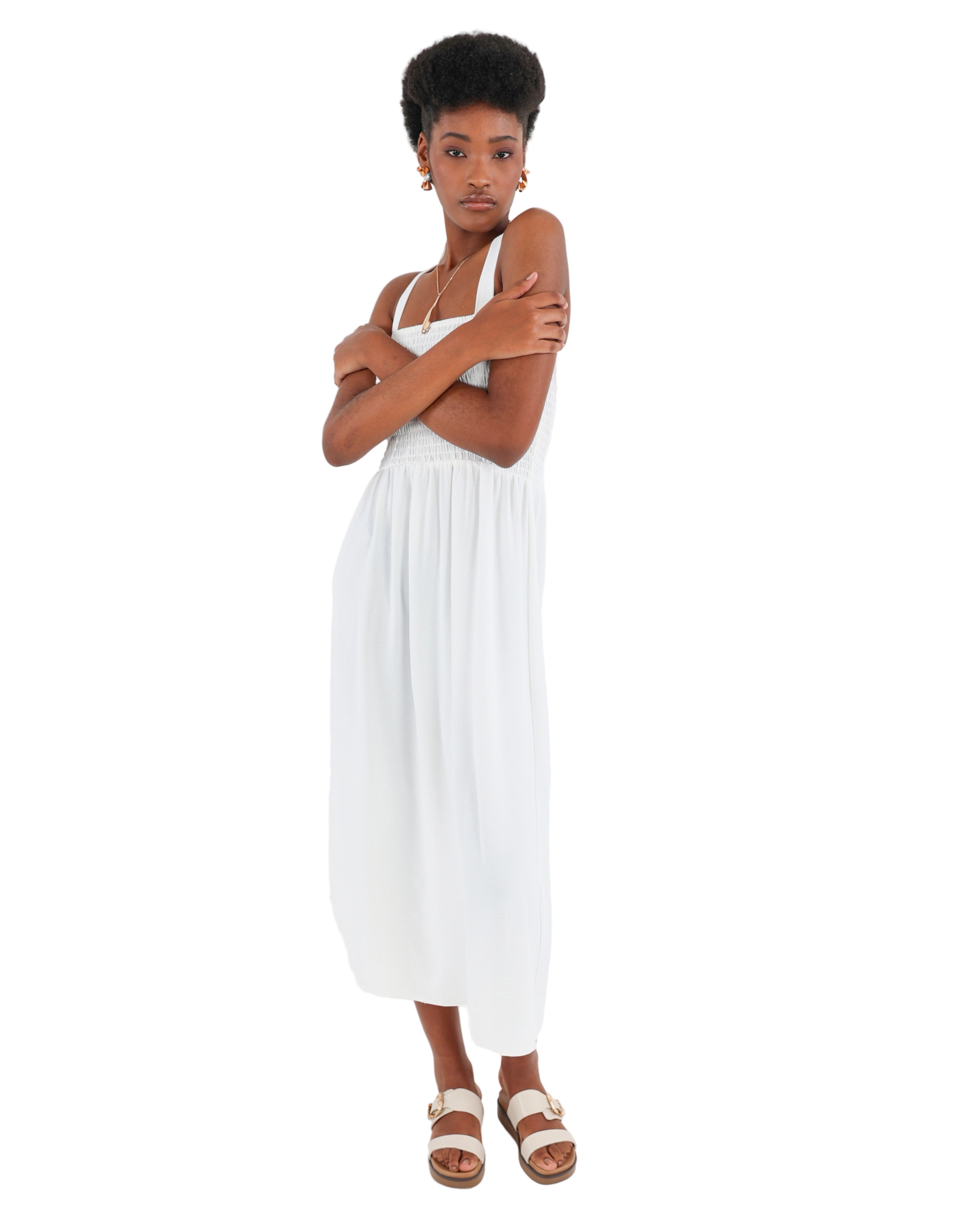 White Strappy Smocked Maxi Dress