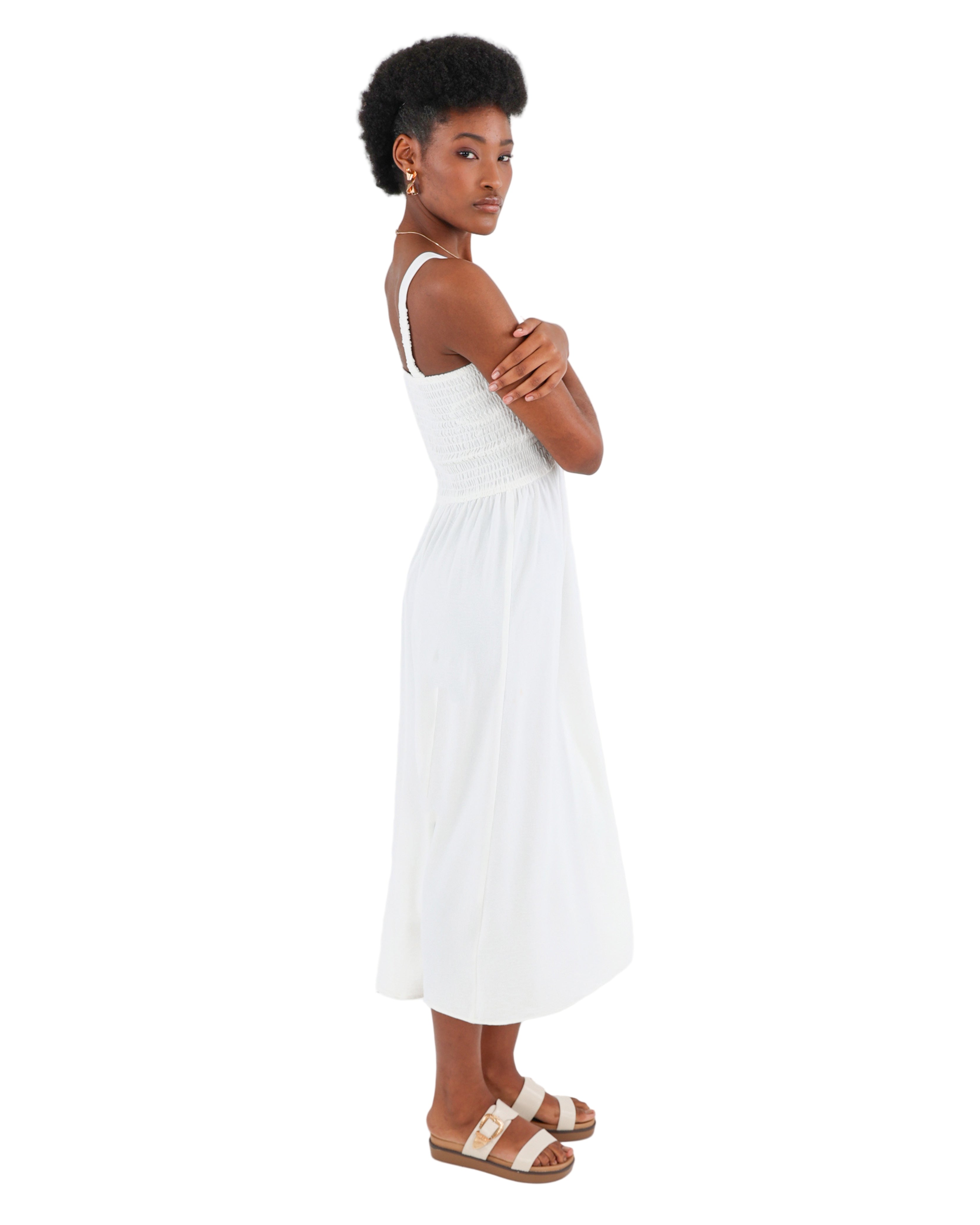 White Strappy Smocked Maxi Dress