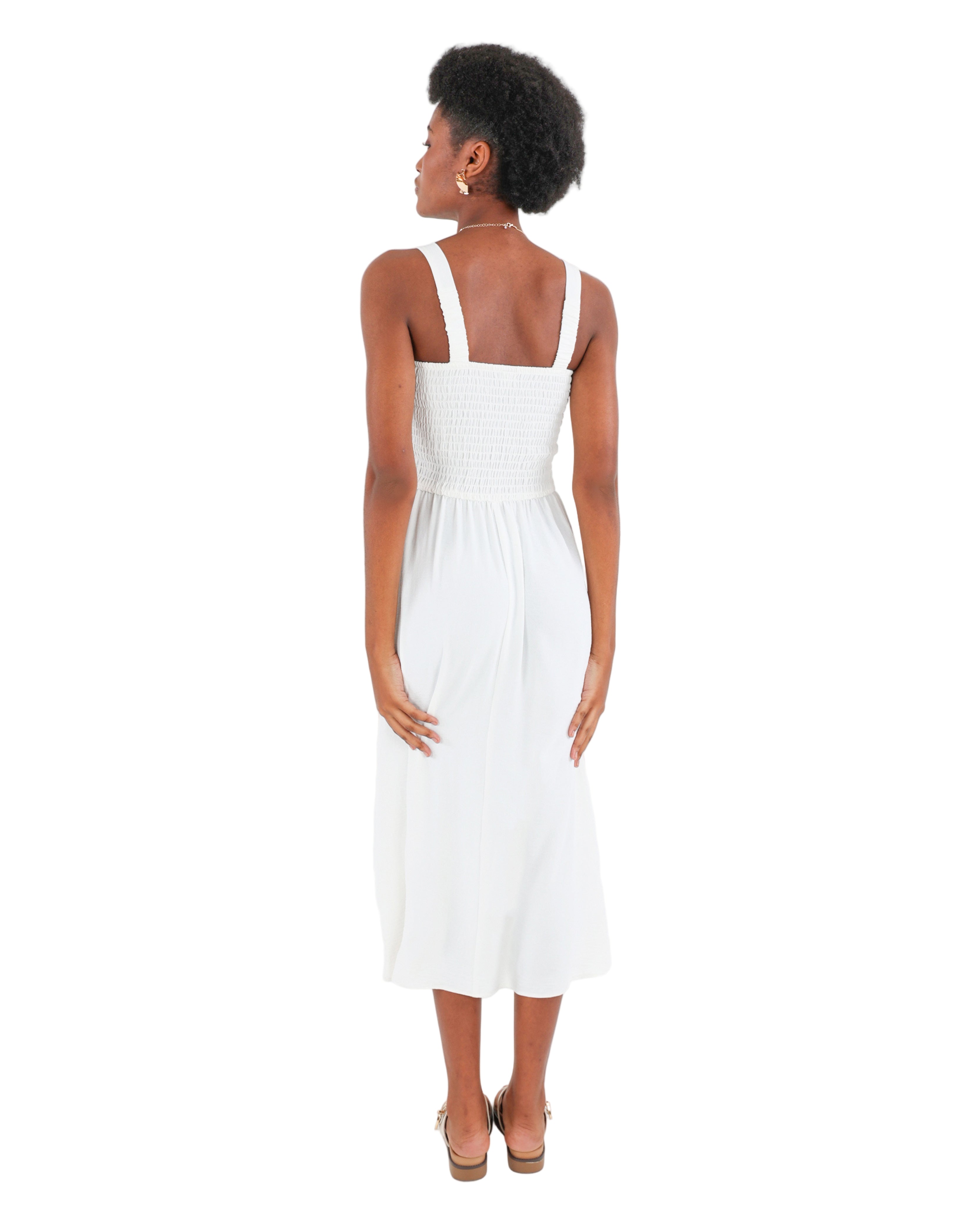 White Strappy Smocked Maxi Dress